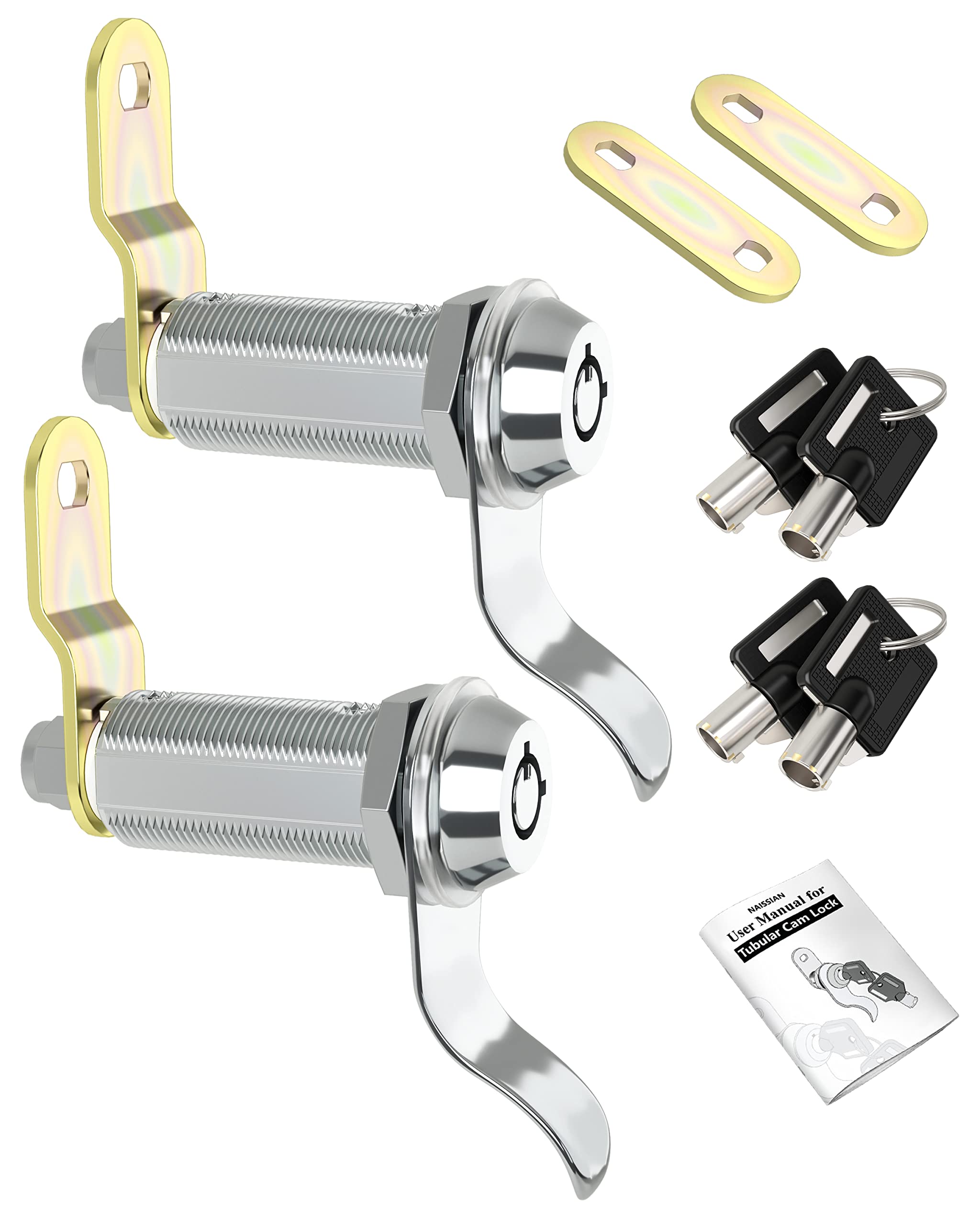 Naissian Rv Locks For Storage Door 1 1/2 Inch, Camper Storage Locks For Travel Trailer Compartment Cabinet Drawer With Keys 1 1/2', Pack Of 2 Locks With 4 Keyed Alike With Manual