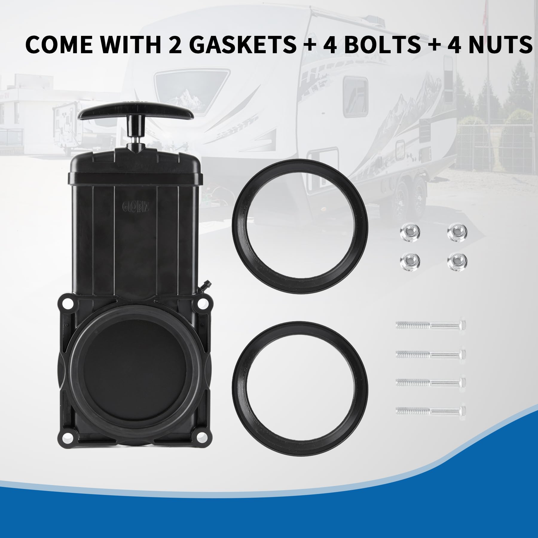 GLOBIZ Standard 3 Inches RV Waste Valve with Plastic Handle,RV Gate Valve Compatible with Most Brands of Sewer System Body Plast