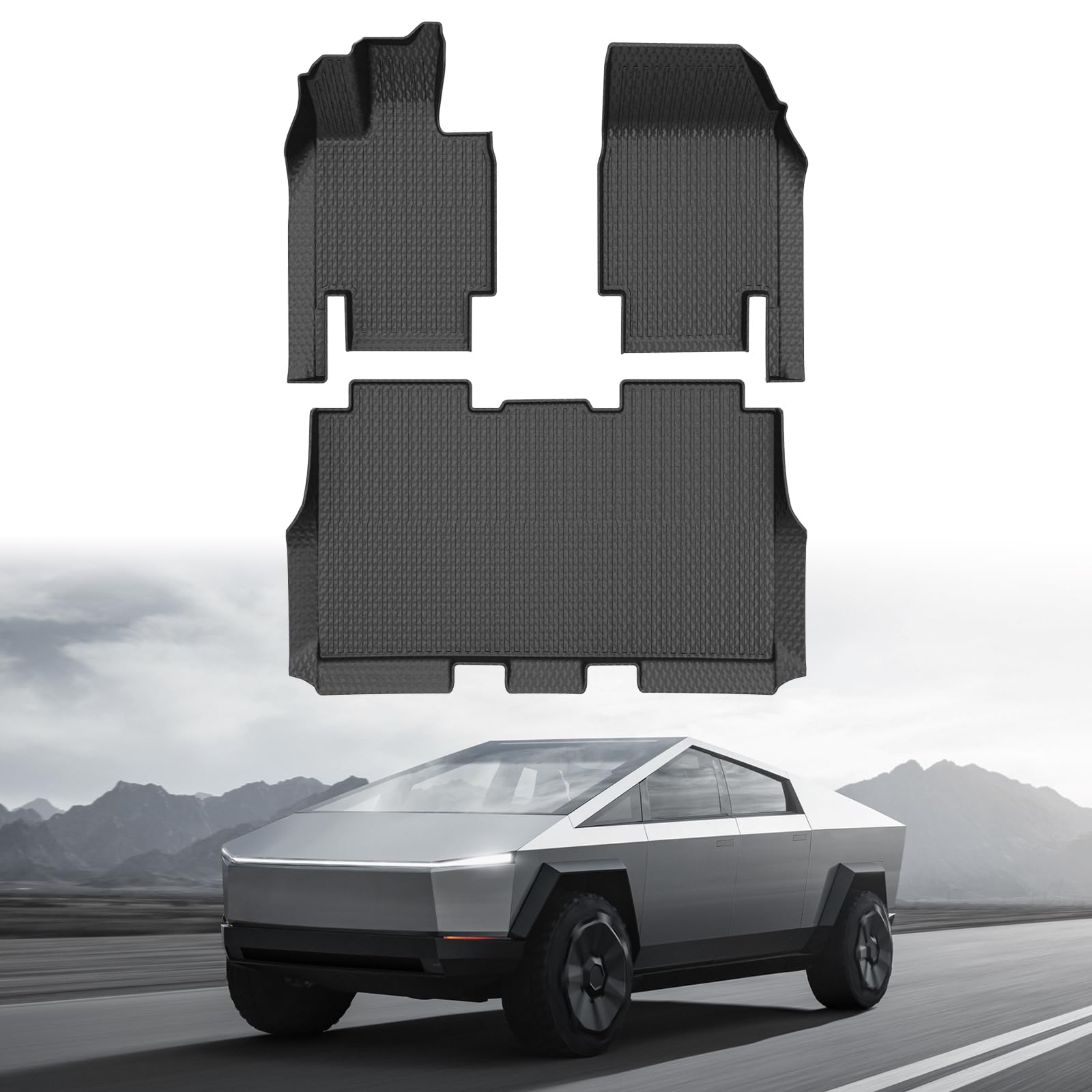 Mixsuper Floor Mats for 2024 2025 2026 Tesla Cybertruck, All Weather Floor Liners Anti-Slip Durable 1st and 2nd Row Set Black