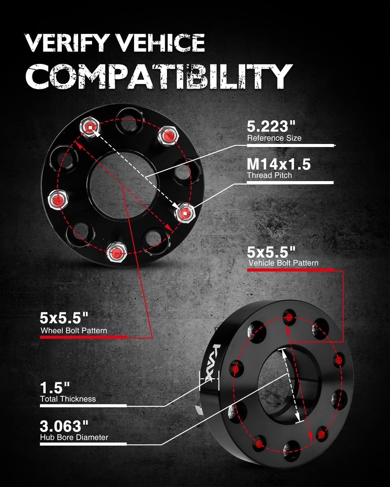 Kax 5X5.5 Wheel Spacers,1.5 Inch 5 Lug Hub Centric Wheel Spacers Fit For 1500, 1500 Classic With M14X1.5 Studs 77.8Mm Hub Bore,4