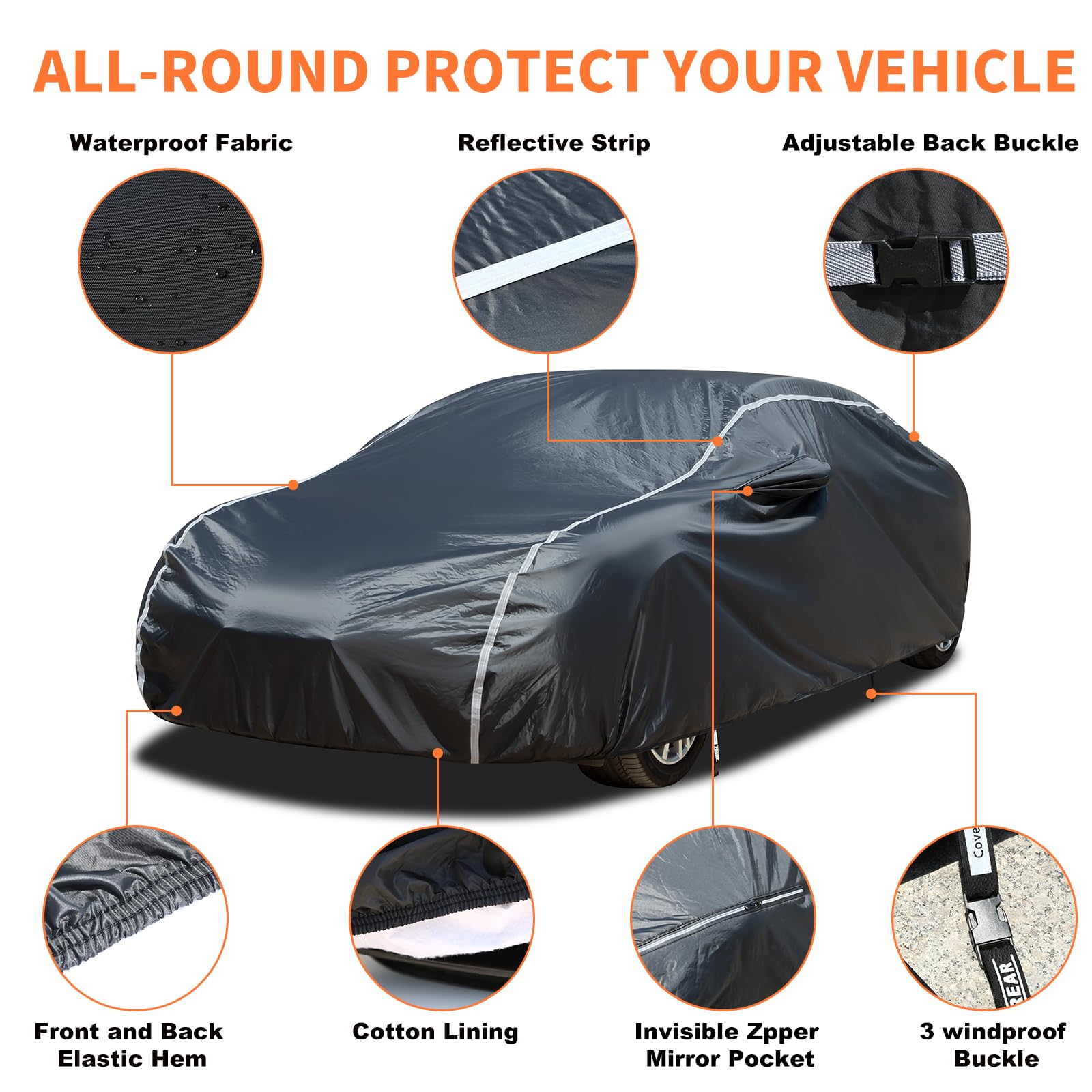 Coverado 6 Layers All Weather Car Cover - Soft Cotton Lined, Heavy Duty, Rain, Snow, Uv & Hail Protection - Universal Fit For Sp