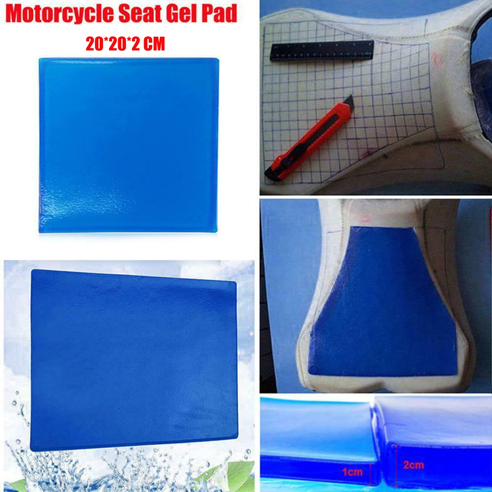 Lisylineauto Motorcycle Seat Gel Pad Shock Absorption Mats Reduce Fatigue Comfortable Soft Cooling Fabric Cushion Diy Seat Pad Car Seat Driver Office Chair Seat Cushion(20 X 20 X 2Cm)