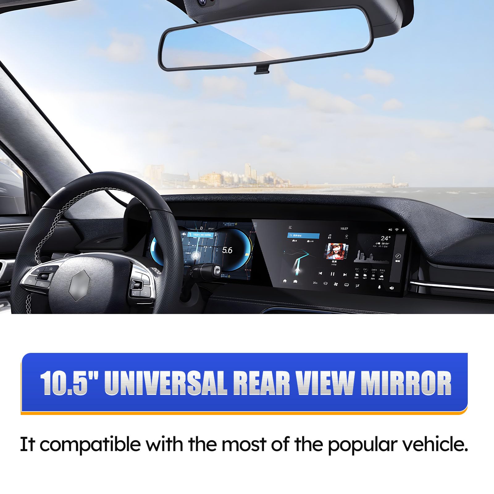10.5' Rear View Mirror, Interior Rearview Mirror Kit Universal Fit Type Compatible With Chevrolet Ford Toyota Nissan Jeep Honda Subaru Hyundai Kia Mazda Buick And More For Car