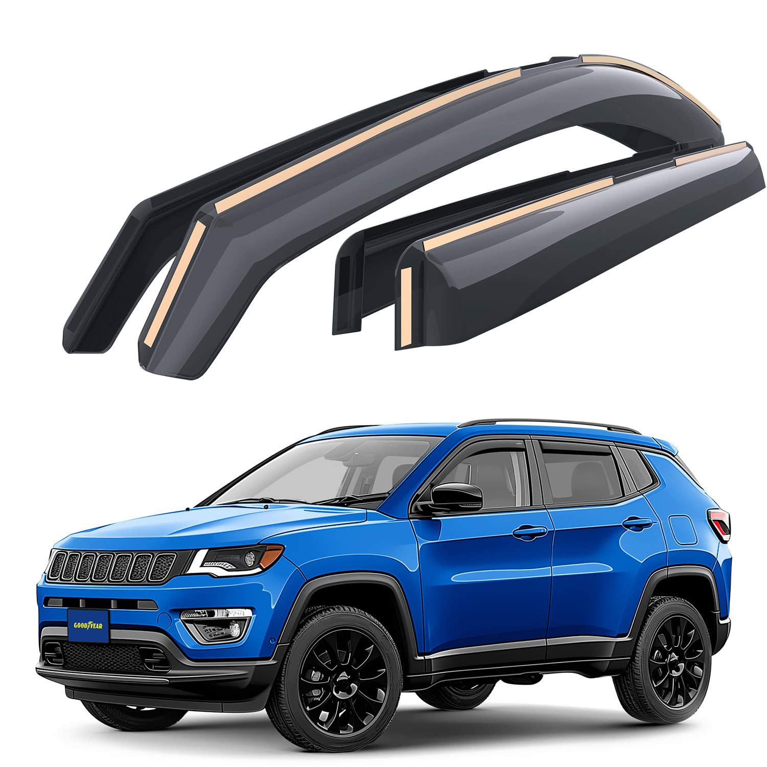 Goodyear Shatterproof In-Channel Window Deflectors For Jeep Compass 2017-2025, Rain Guards, Window Visors For Cars, Vent Deflect