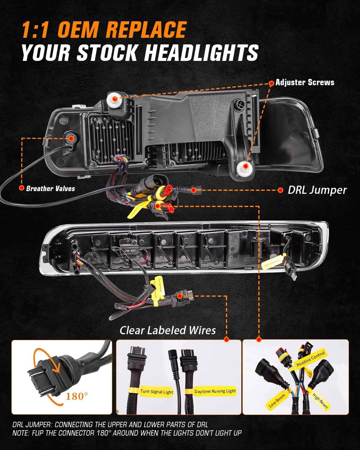 Ramjet4X4 Led Headlights Assembly Headlamps Replacement Compatible With 1999-2002 Chevy Silverado 2000-2006 Chevrolet Suburban T