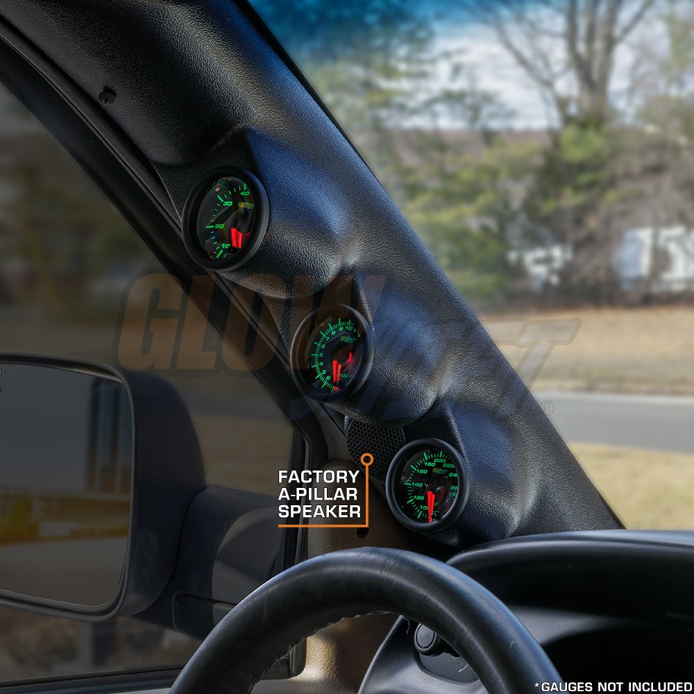 GlowShift Black Triple Pillar Gauge Pod Compatible with Dodge Ram Cummins 1500 2500 3500 1998-2002 - A-Pillar Speaker Cutout - A