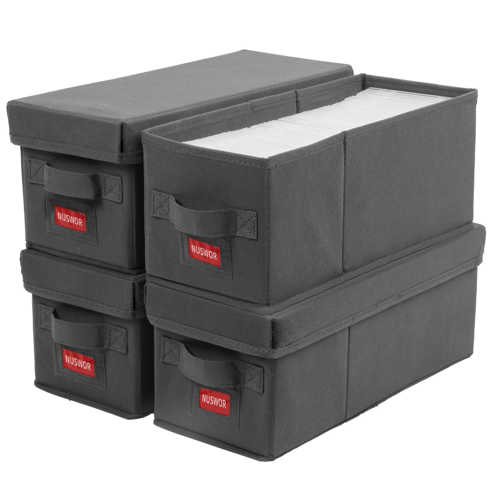 Nuswor Premium Cd Storage Box | Stackable Cd Organizer Box With Lid | Holds 140 Jewel Cases | 14.37 X 5.5 X 6.3 Inches | 4 Pack