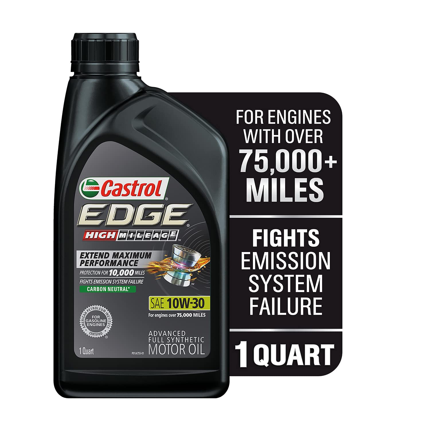 Castrol Edge High Mileage 10W-30 Advanced Full Synthetic Motor Oil, 1 Quart
