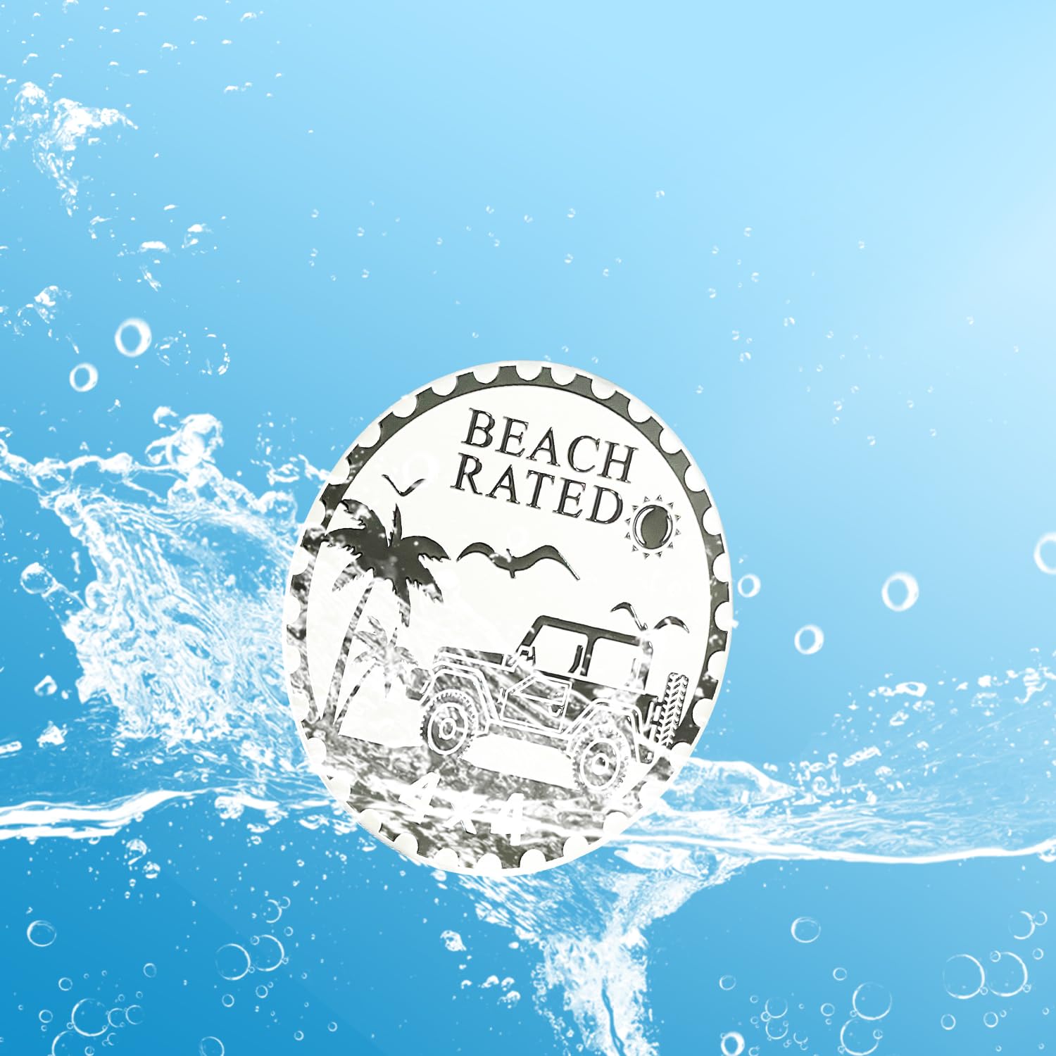 2 PCS Beach Badge Rated Car Emblem, 4 x 4 Metal Automotive Badge, 3D Round Metal Car Badges Emblems, Car Badge Decals Stickers C