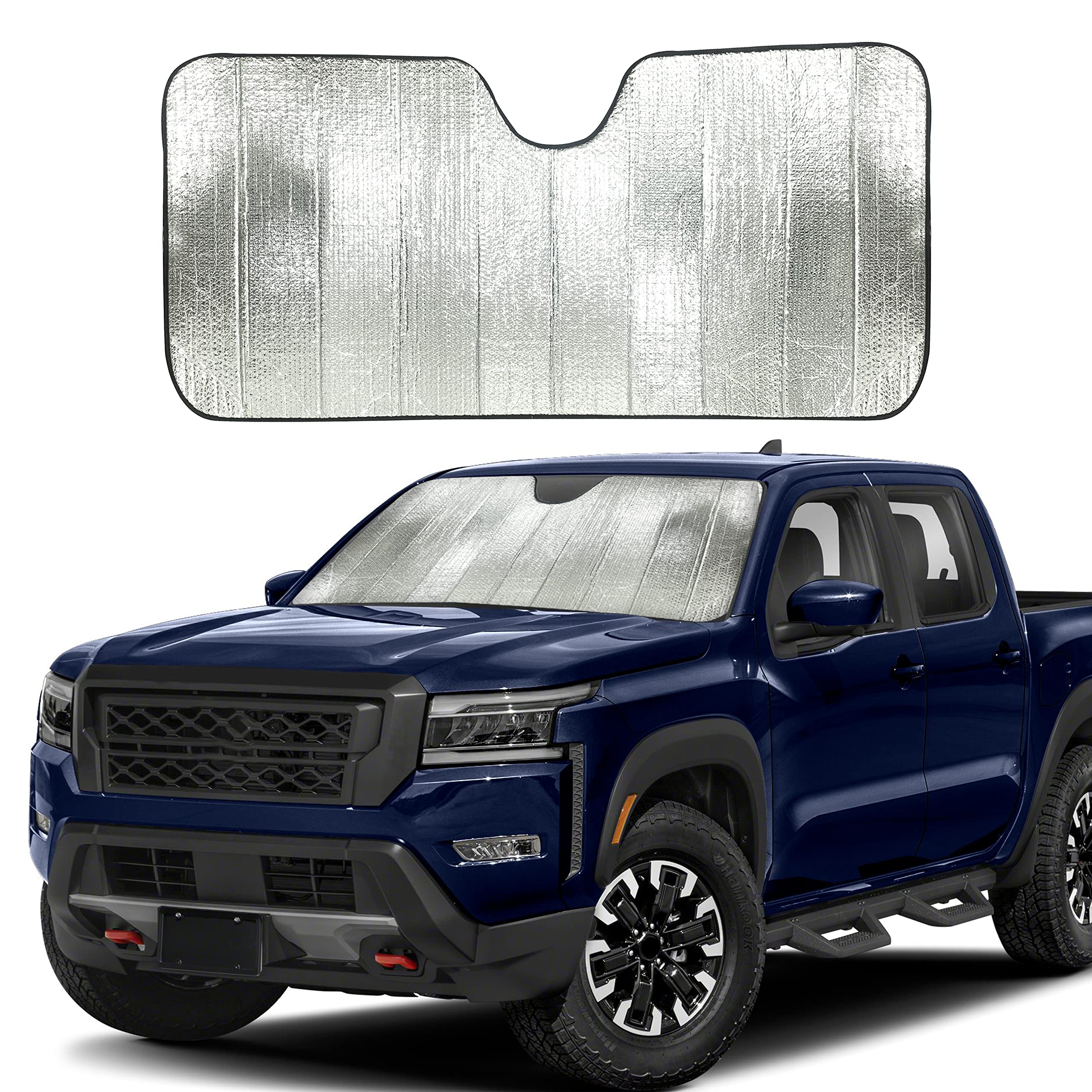 Econour Accordion Truck Windshield Sun Shade | Sun Visor For Truck Fits Large Suvs & Pickup Trucks | Blocks Uv Rays For Interior Protection | Truck Accessory For Heat | Xl (66 X 27 Inches)