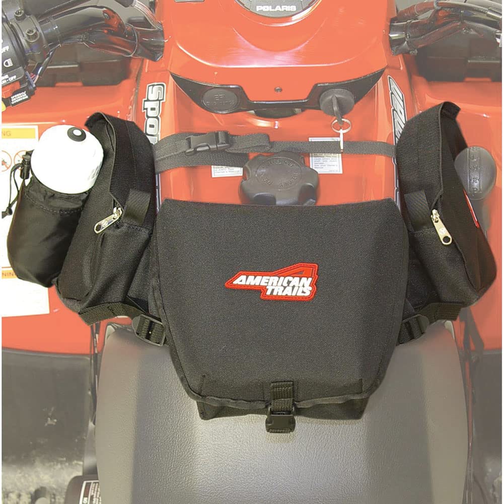 American Trails ATV Tank Saddle Bag - Black Front Storage Pack with Adjustable Straps, Dual Padded Compartments, and Narrow Side