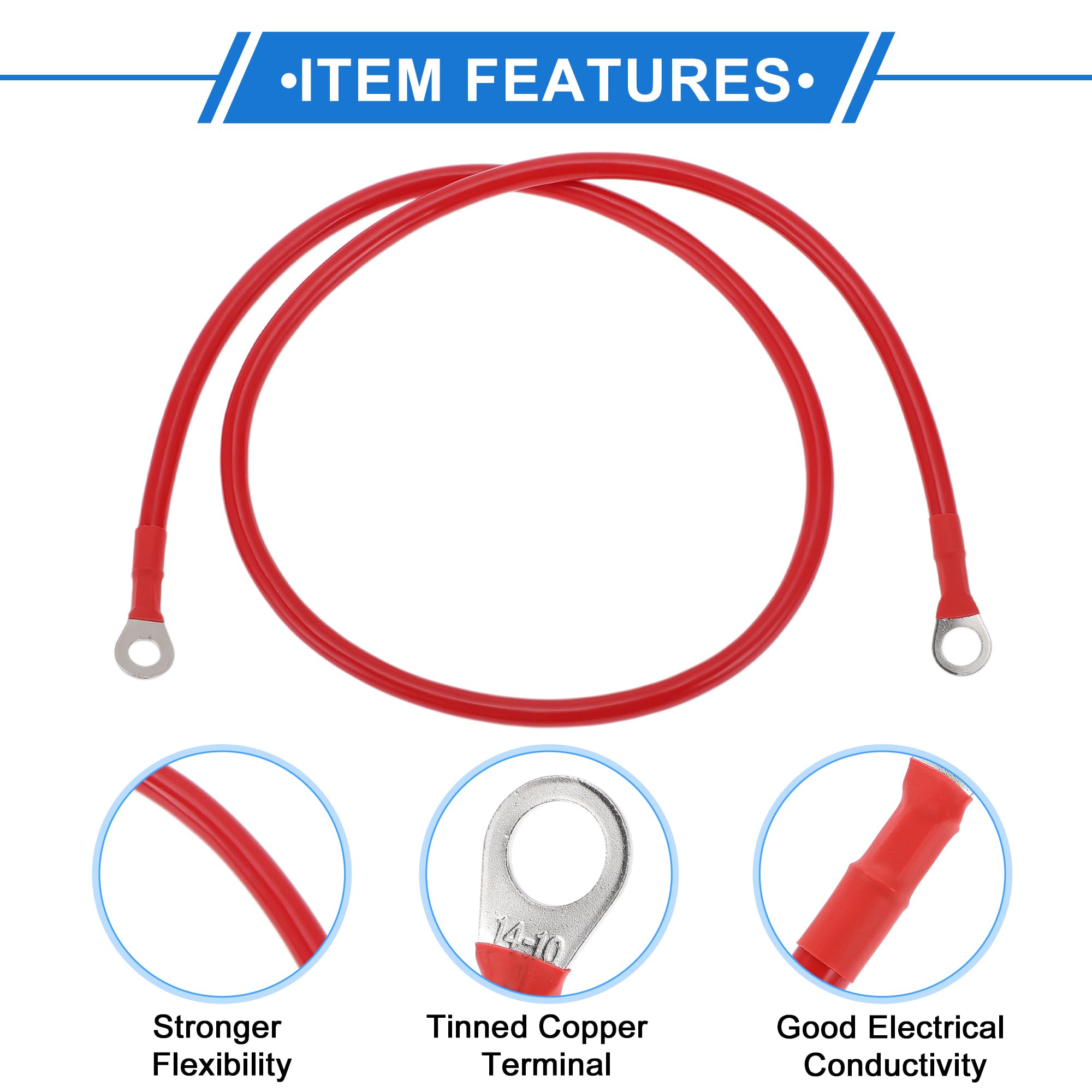 VekAuto 1 Pc Battery Inverter Cable 6 AWG Gauge 3FT 3/8'' Lug 5/16'' Lug Battery Cable Universal for Car Vehicle Boat RV Solar T