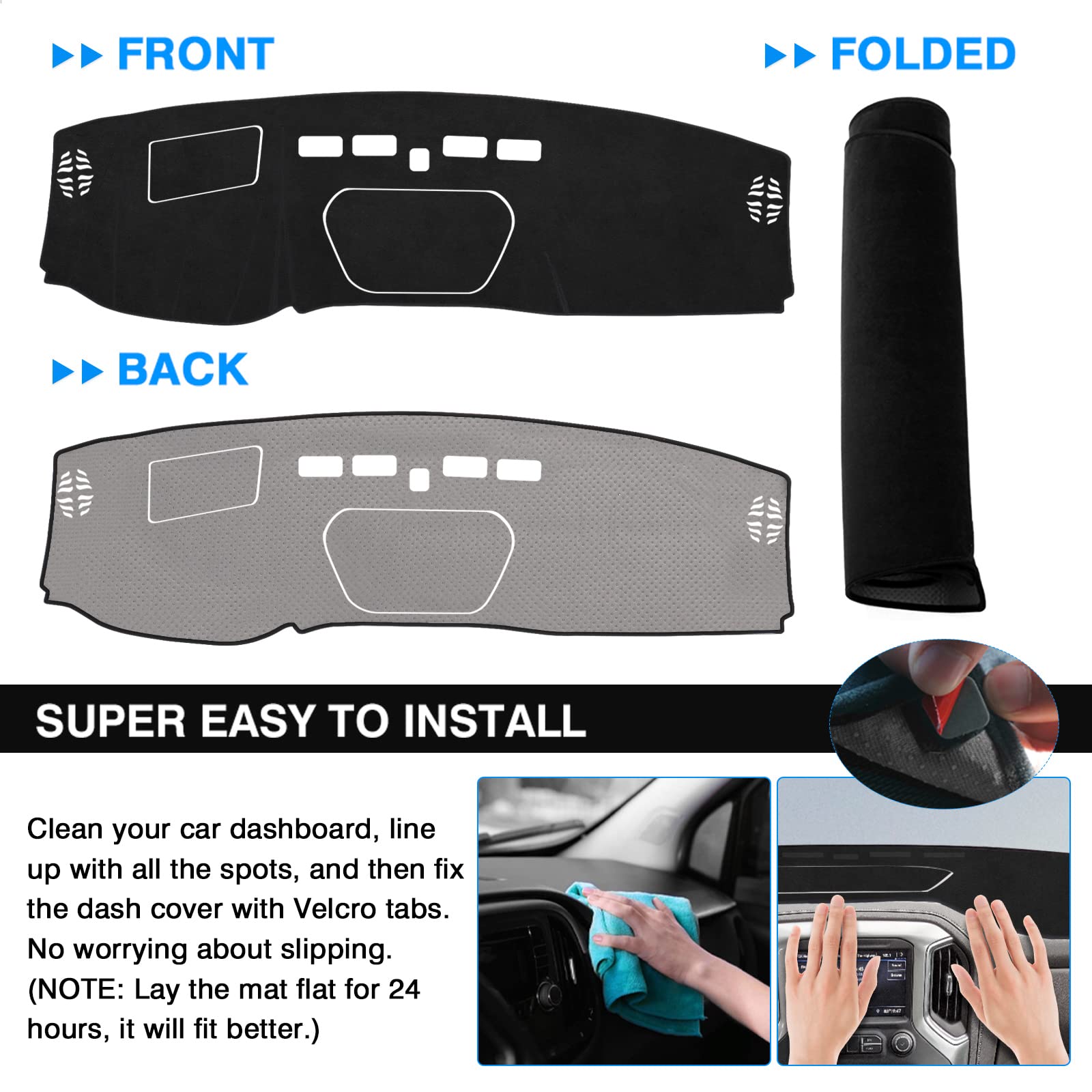 Autorder Dashboard Cover Mat For 2019-2021 Chevy Silverado 1500 2500Hd 3500Hd/2019-2022 Gmc Sierra Accessories Dash Cover Flanne