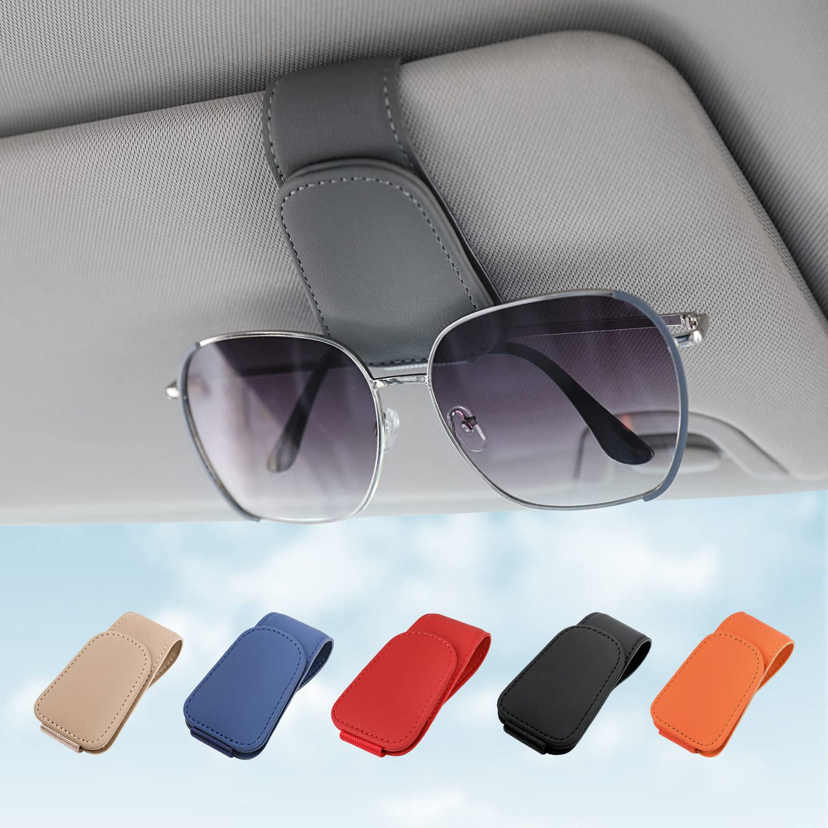 Kansmart Sunglass Holder For Car Visor Sunglasses Clip Magnetic Leather Glasses Eyeglass Holder Auto Interior Accessories Univer