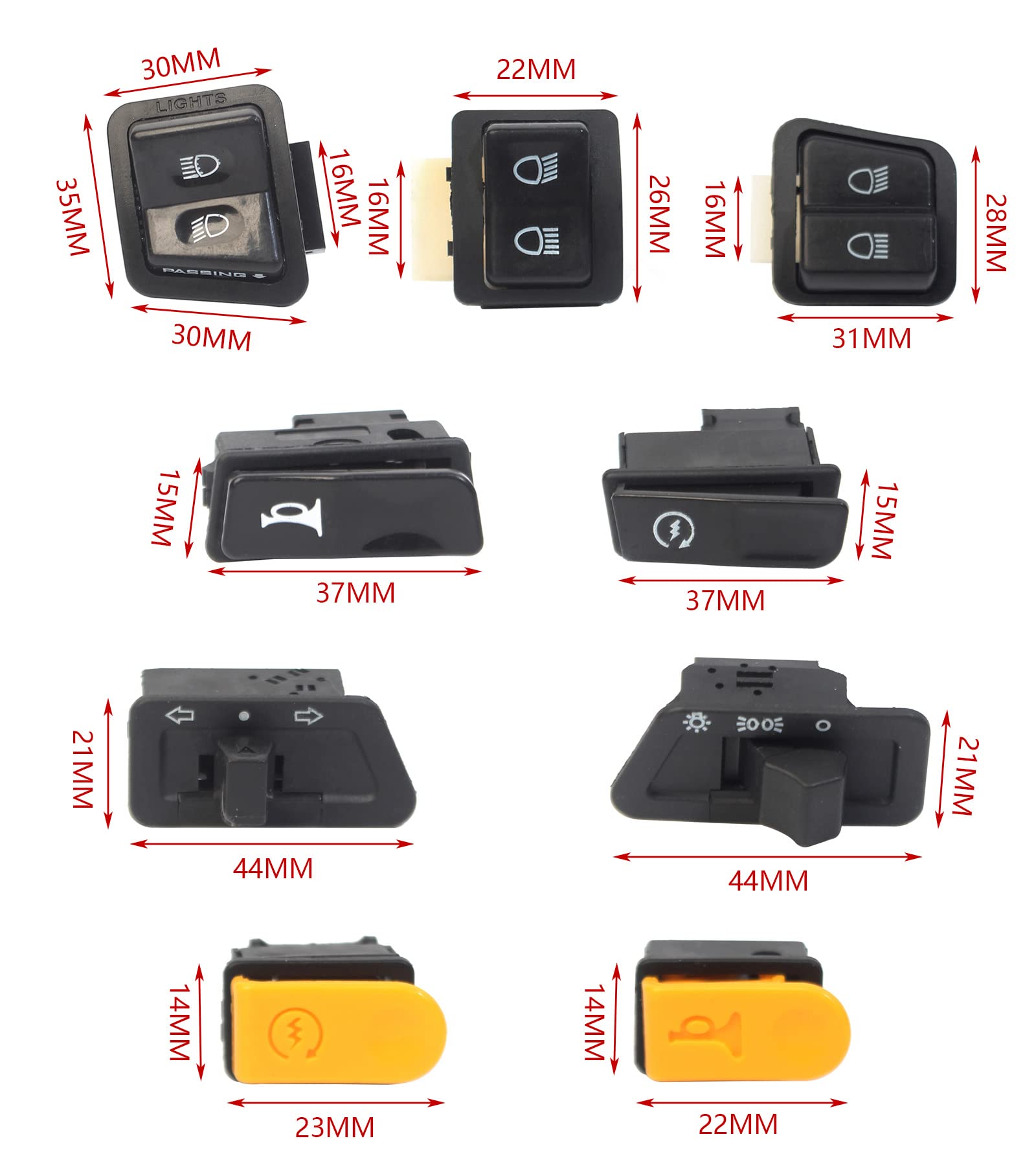 Minho 9Pcs Chinese Scooter Hand Control Switch Button Kit for GY6 50cc 150cc Moped TaoTao Jonway Roketa Start Horn Dimmer Turn S