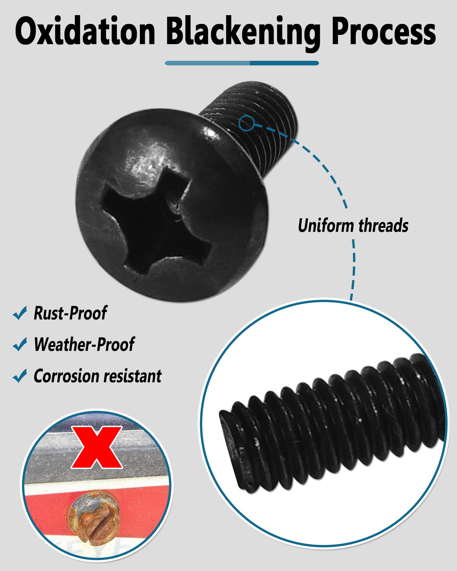 Zxfoog Black License Plate Screws- Rustproof Stainless Steel Car Tag Bolts, M6X16Mm (1/4'' X5/8'') Fasteners Hardware- Phillips