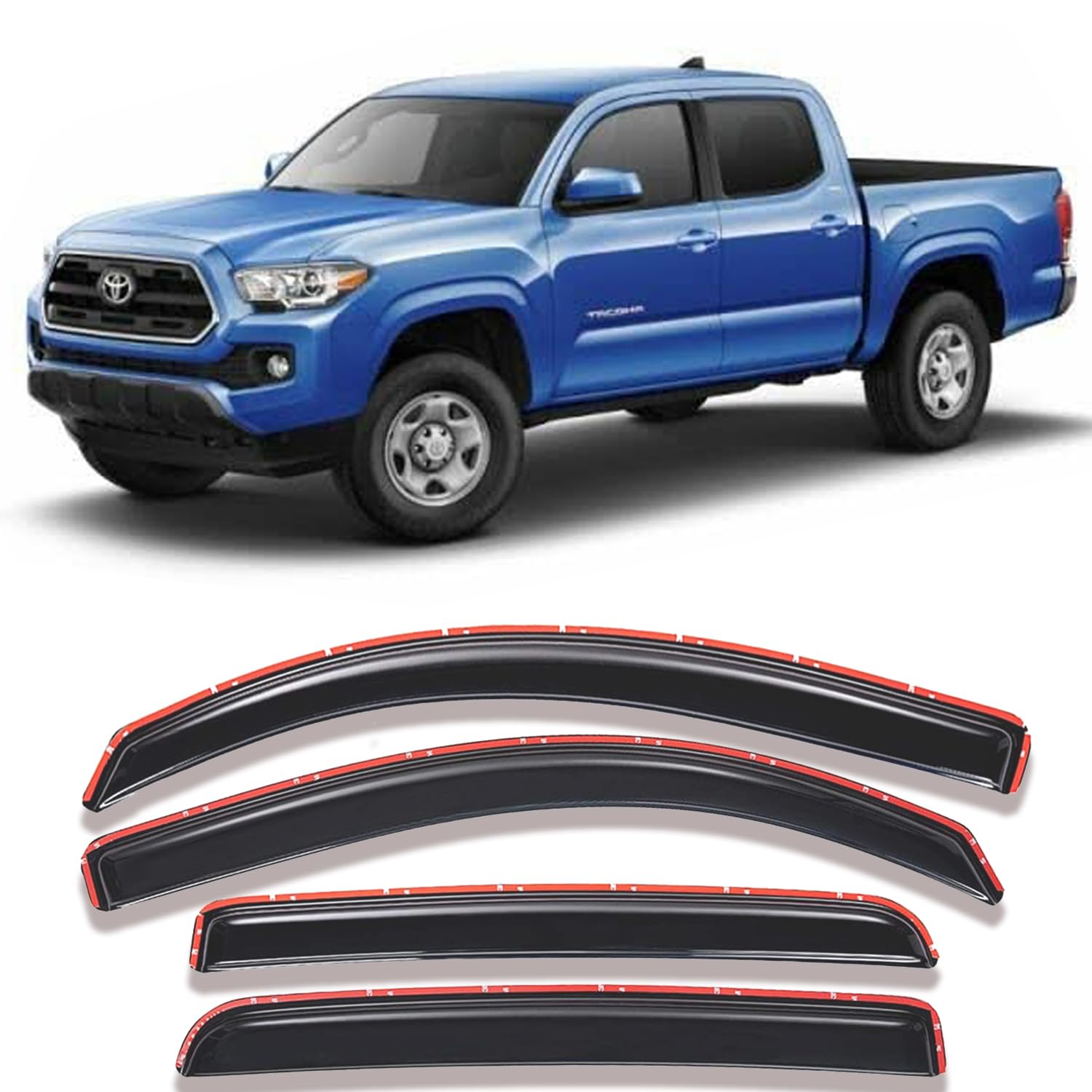 Side Car Window Deflectors For 2016-2023 Toyota Tacoma Rain Guards Window Visor Shades, With Crew/Double Cab, Truck Accessories