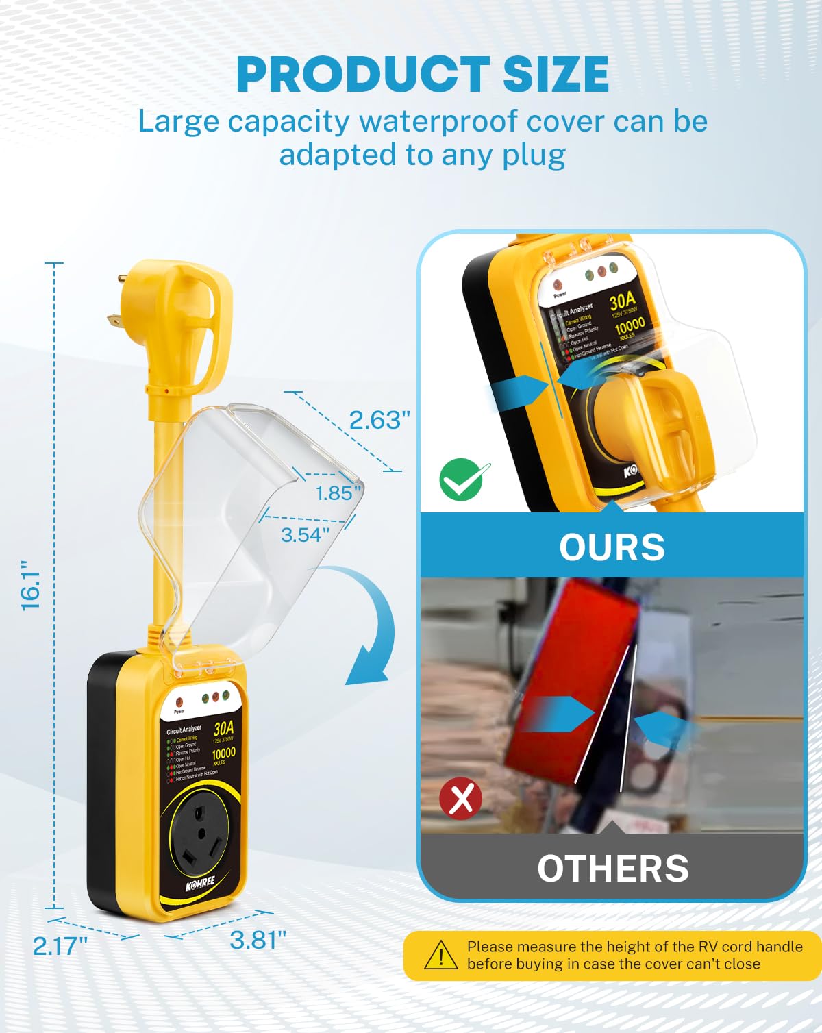 Kohree Rv Surge Protector 30 Amp With Waterproof Cover, 10000 Joules 30 Amp Rv Surge Protector For Rv Camper, All-In-1 Circuit A