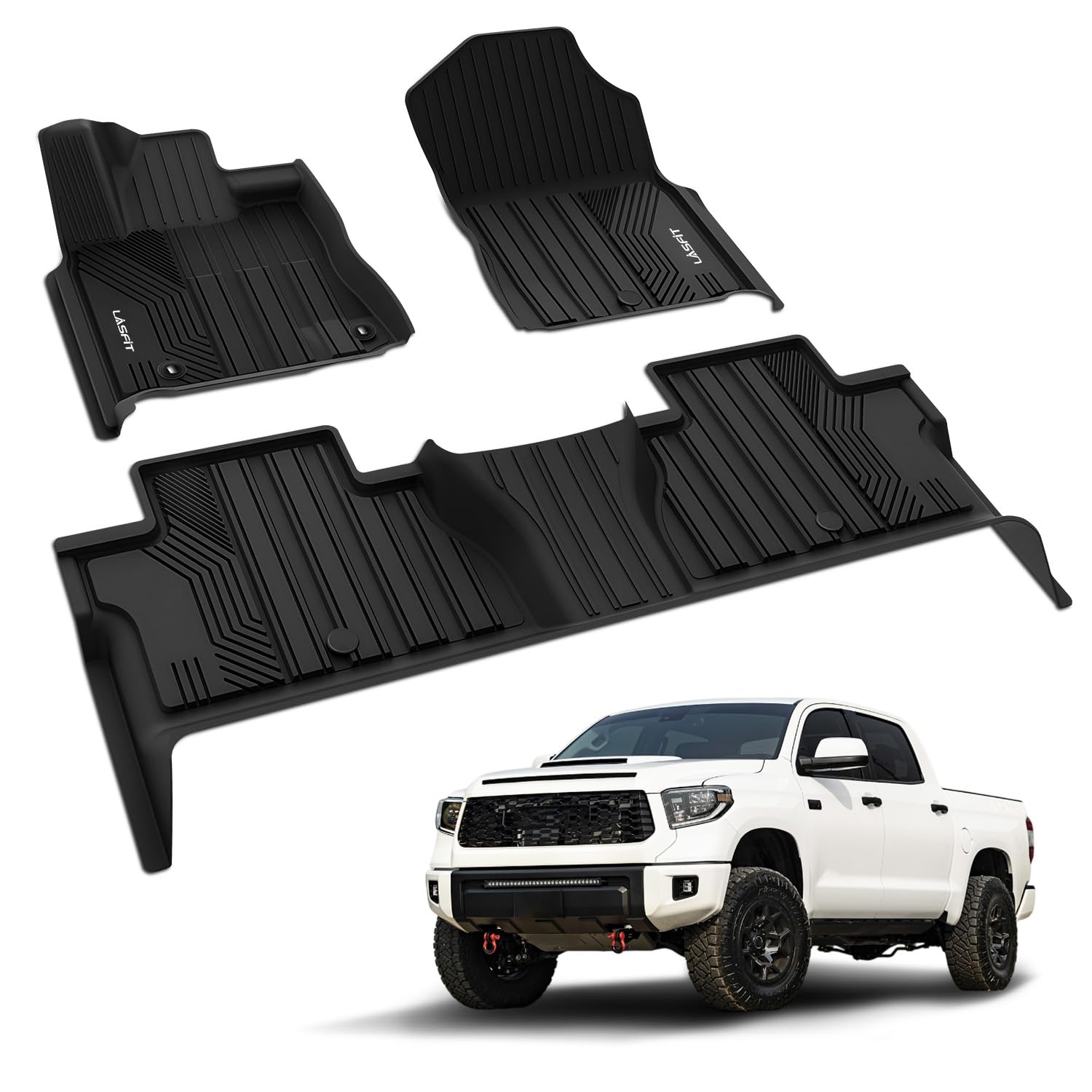 Lasfit Floor Mats For Toyota Tundra 2014-2021 Crewmax Cab, All Weather Custom Fit Floor Liner For Tundra Sr5/Trd/Limited Tpe Mat