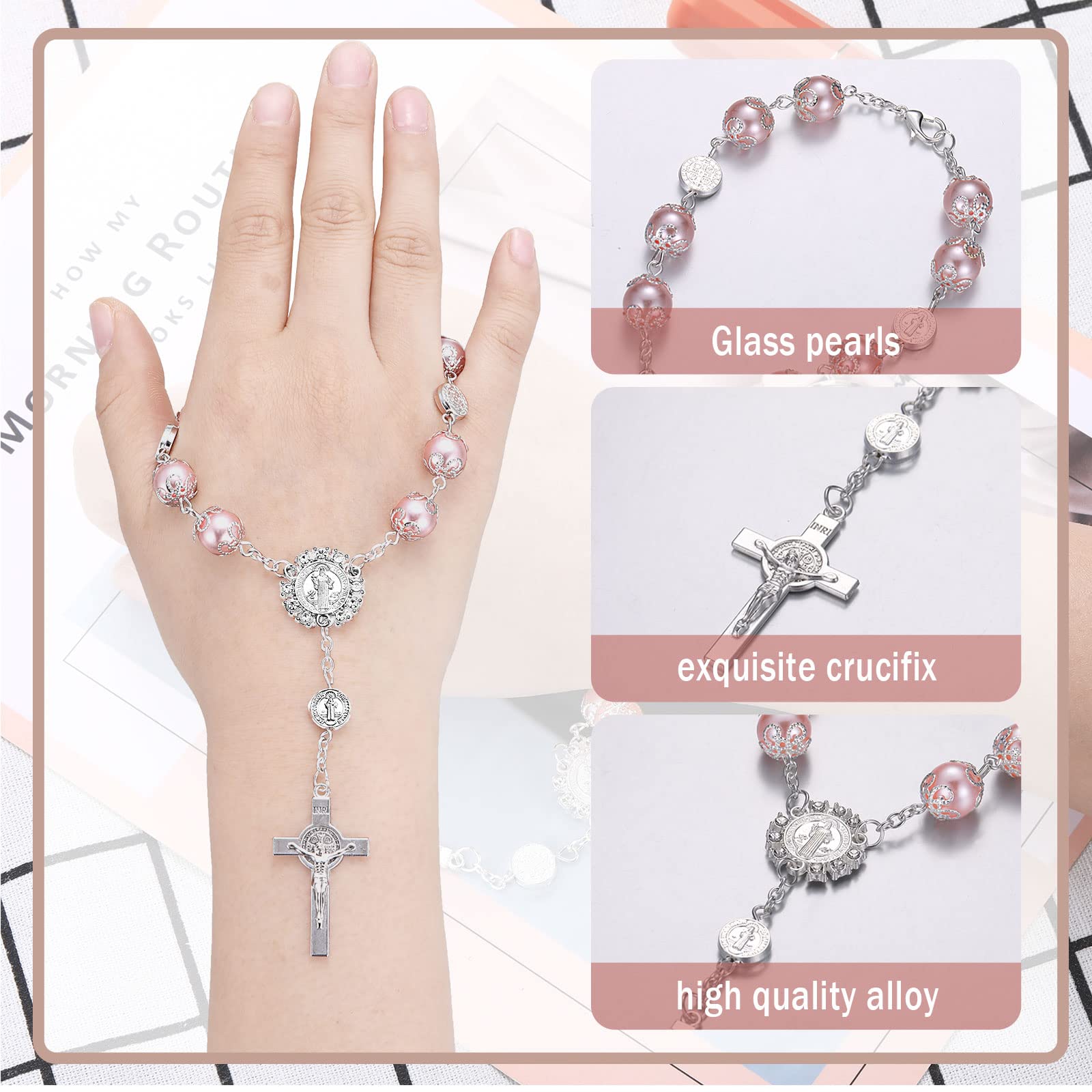 Saint Benedict Car Rosary 2 Pcs Rearview Mirror Auto Rosary Hanging Personalized Car Cross Blessing Catholic Car Medal For Truck