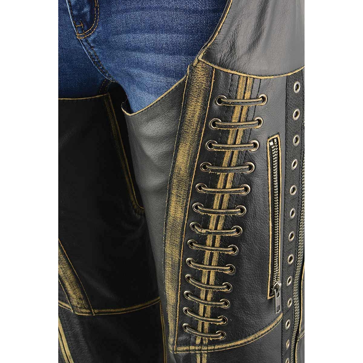 Milwaukee Leather Chaps for Women Black Premium Skin Rubbed Seams- Accented Lace Detailing Motorcycle Chap- MLL6527-2X-Large