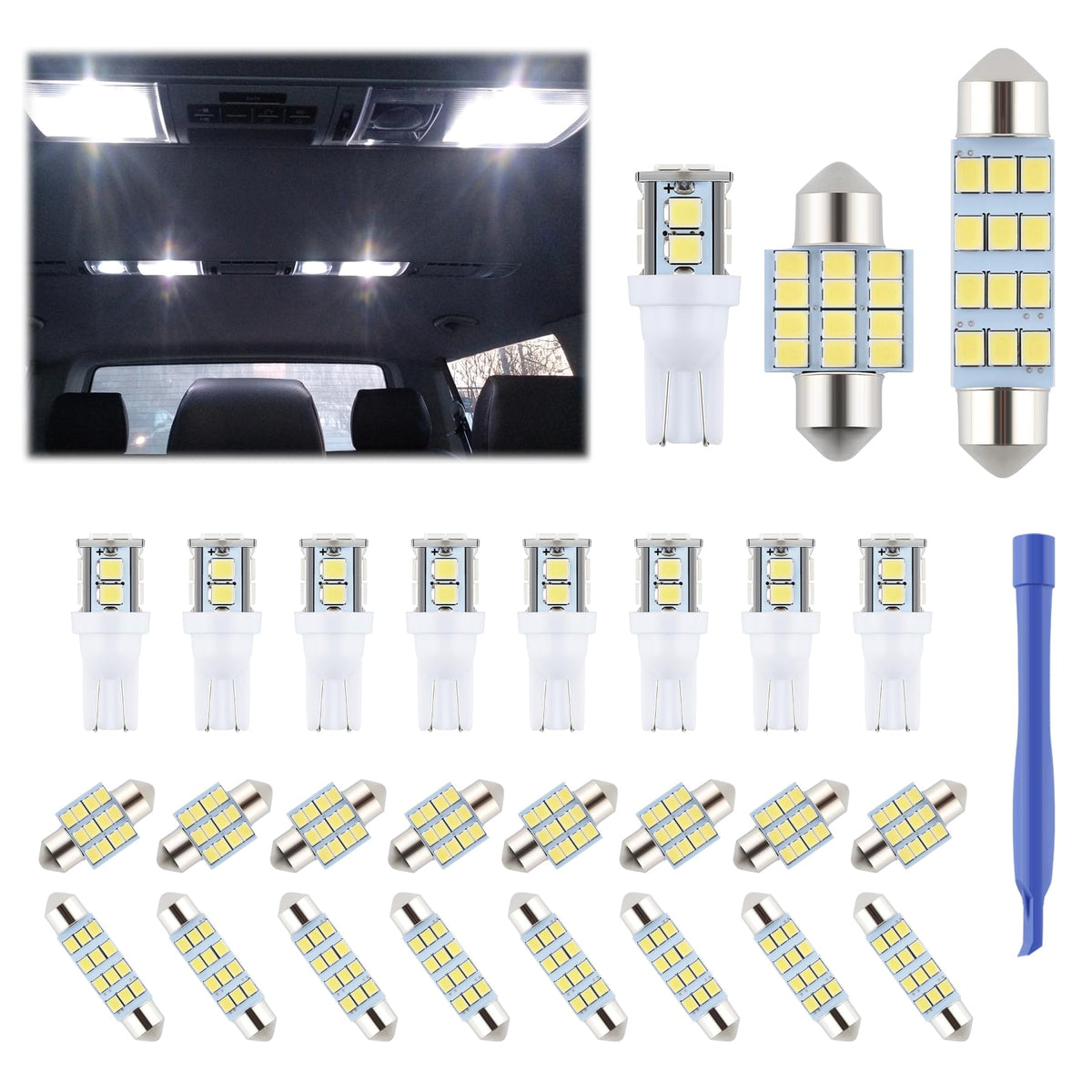 Ifunyled 24 Pieces Dome Light Led Car Interior Bulb Kit Set 194 T10 De3175 578 31Mm 42Mm Bulbs Interior Replacement Lights For C