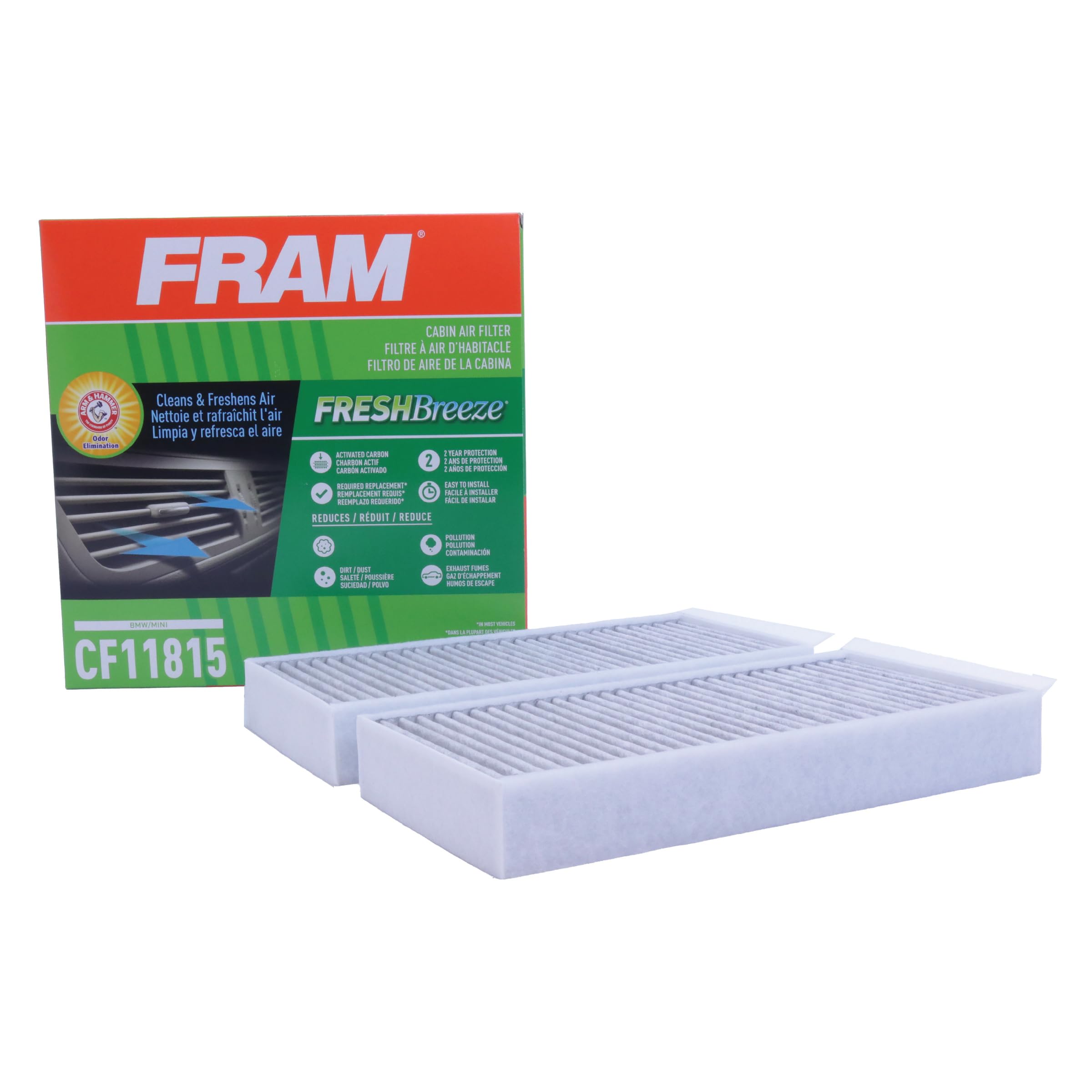 Fram Fresh Breeze Cabin Air Filter With Arm & Hammer Baking Soda, Cf11815 For Select Bmw And Mini Vehicles