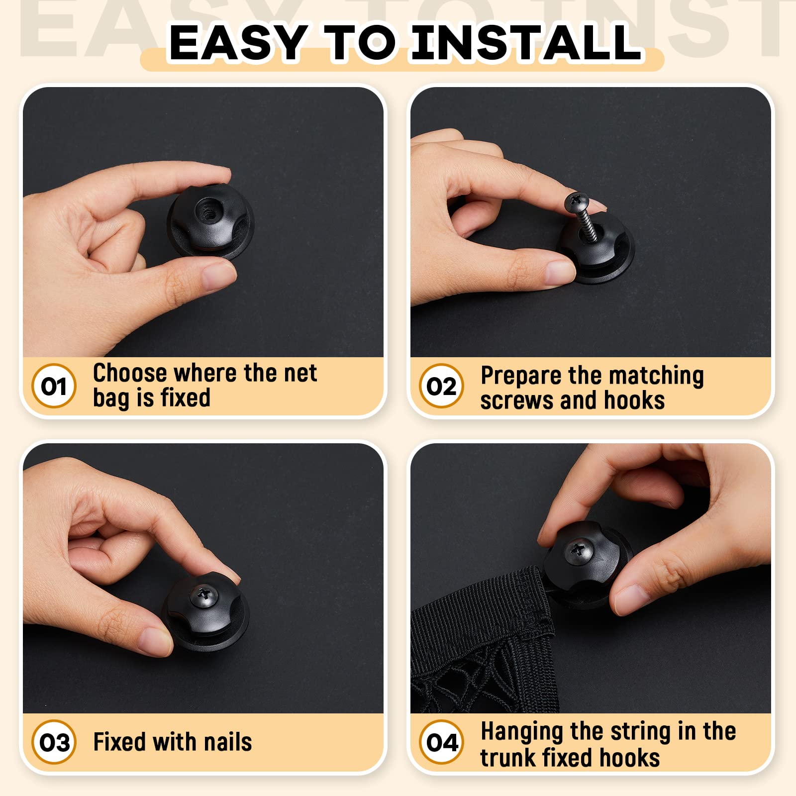 Frienda 2 Pieces Stretchable Small Cargo Net Pocket Storage Mesh Net Elastic Automotive Storage Pouch With 8 Pieces Mounting Scr