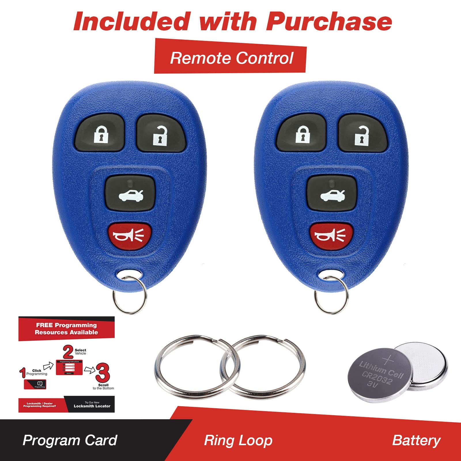 Keylessoption Keyless Entry Remote Control Car Key Fob Replacement For 15252034 -Blue (Pack Of 2)
