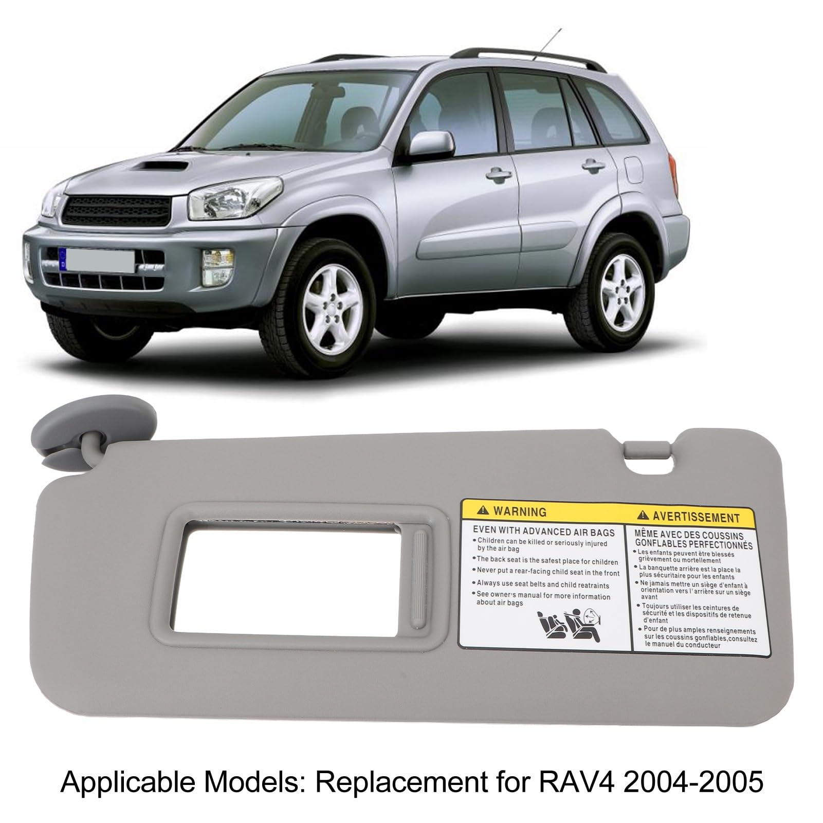 Left Driver Side Sun Visor For Rav4 2004-2005, Gray Car Sun Visor Built In Makeup Mirror, Sun Visor For Car, Uv Protection, Perfectly Match Original