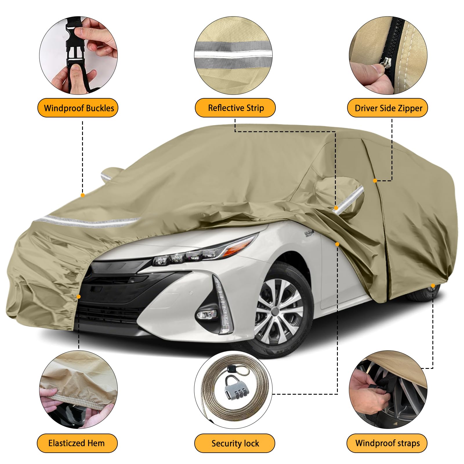 Waterproof Car Covers Replace for 2004-2025 Toyota Prius, Multilayer Heavy Duty with Cotton Liner All Weather Custom-fit Car Cov