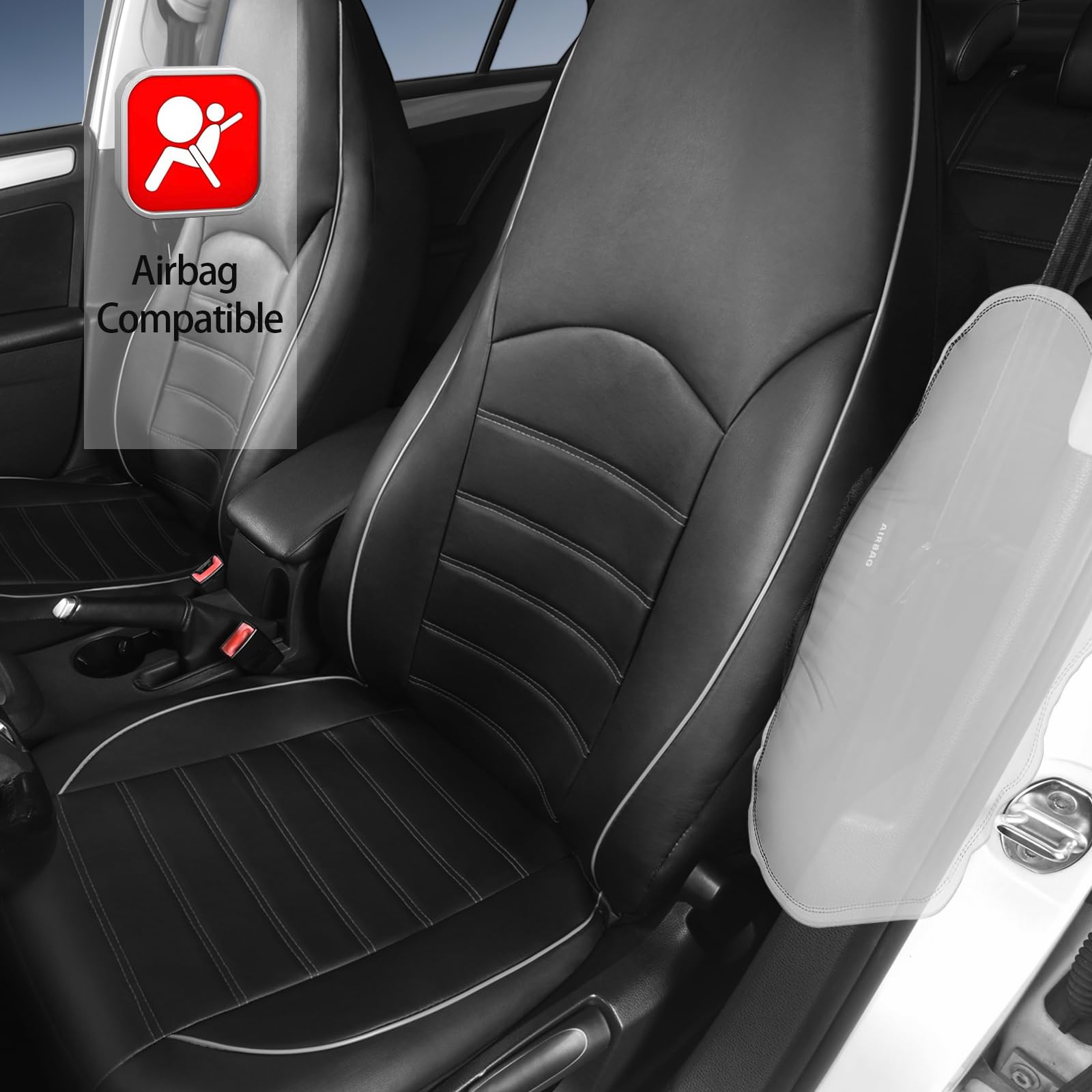 Toyoun Classic Universal Pu Leather Car Seat Covers Full Set Fit Most Cars Trucks Suvs Or Vans Gray High Back Front Bucket And R