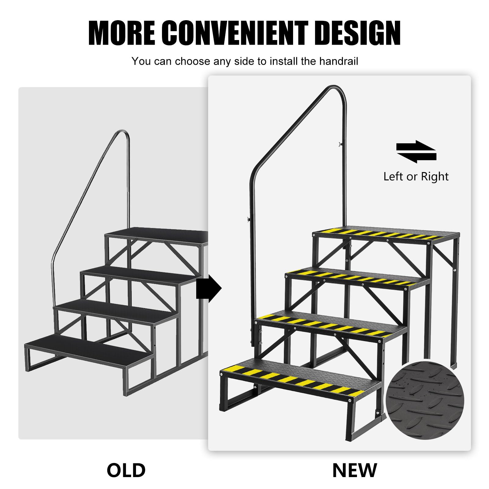 ZBPRESS RV Steps with Handrail,4 Steps Hot Tub Steps with Handrail, RV Stairs,Mobile Home Steps (4 Steps with 1 handrail)