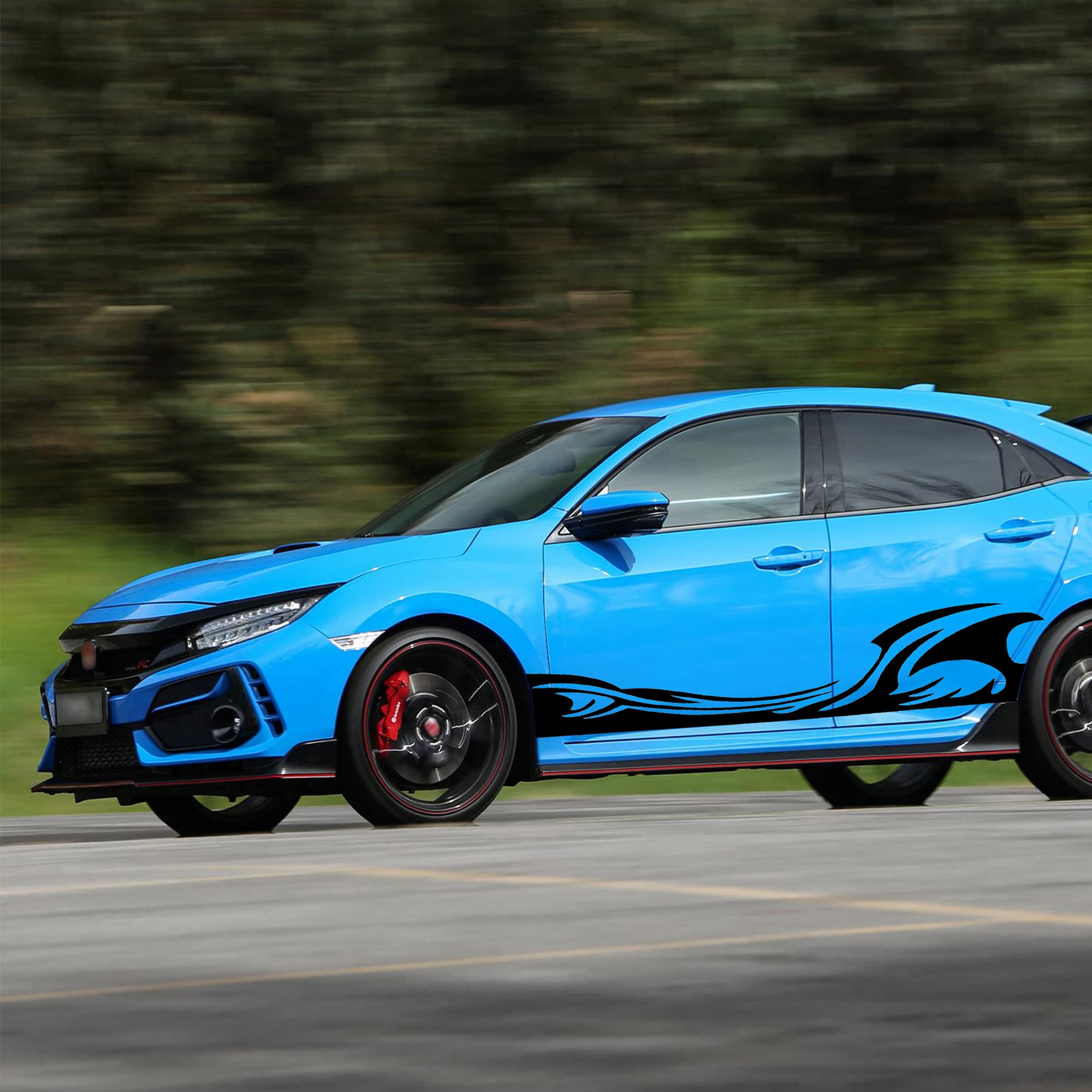 TOMALL 2Pcs 82'' Wave Flame Graphics Car Body Side Stickers Flame Racing Sports Stripe Decals for Car Universal Vinyl Waterproof