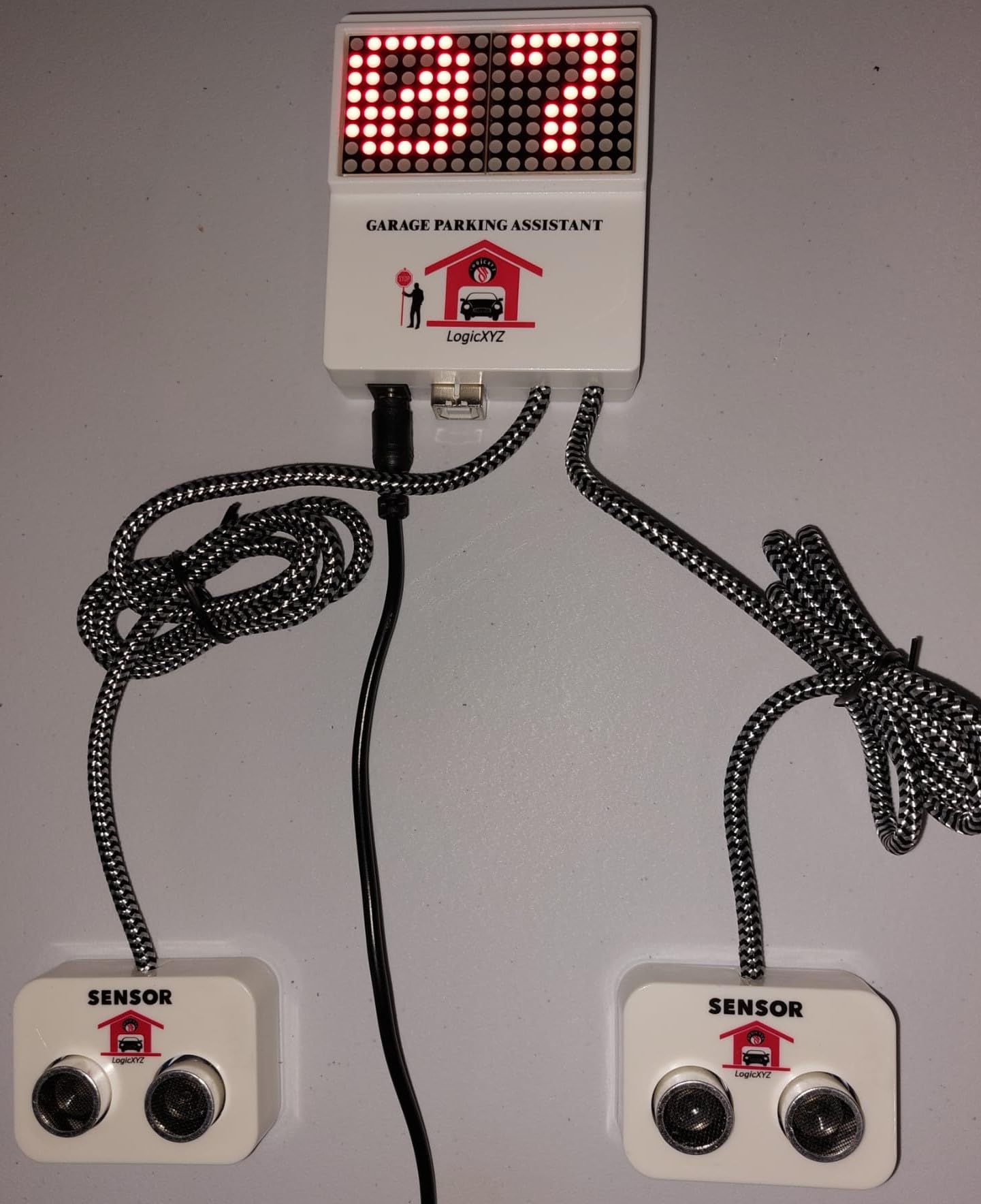 LogicXYZ Garage Parking Assistant - Digital Parking Stopper, ABS Plastic, White, Model 5824092683, No Laser Parking Aid