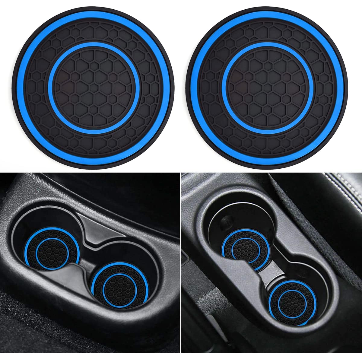 Auprite Car Cup Holder Coasters, 2 Pack Universal Auto Anti Slip Cup Holder Insert Coaster, Car Interior Accessories (Blue)