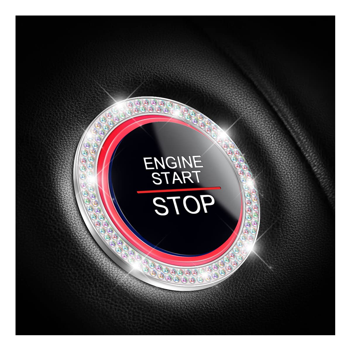 Car Bling Crystal Rhinestone Engine Start Ring Decals, 2 Pack Car Push Start Button Cover/Sticker, Key Ignition Knob Bling Ring,