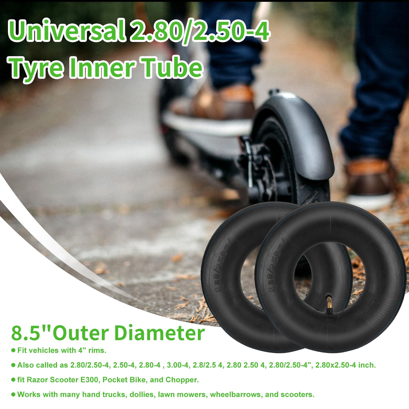 2.80/2.50-4'' Inner Tubes, 2 Pack Heavy Duty 2.80 2.50-4/280/250-4 Replacement Tire Inner Tube With Bent Valve For Scooters, Han