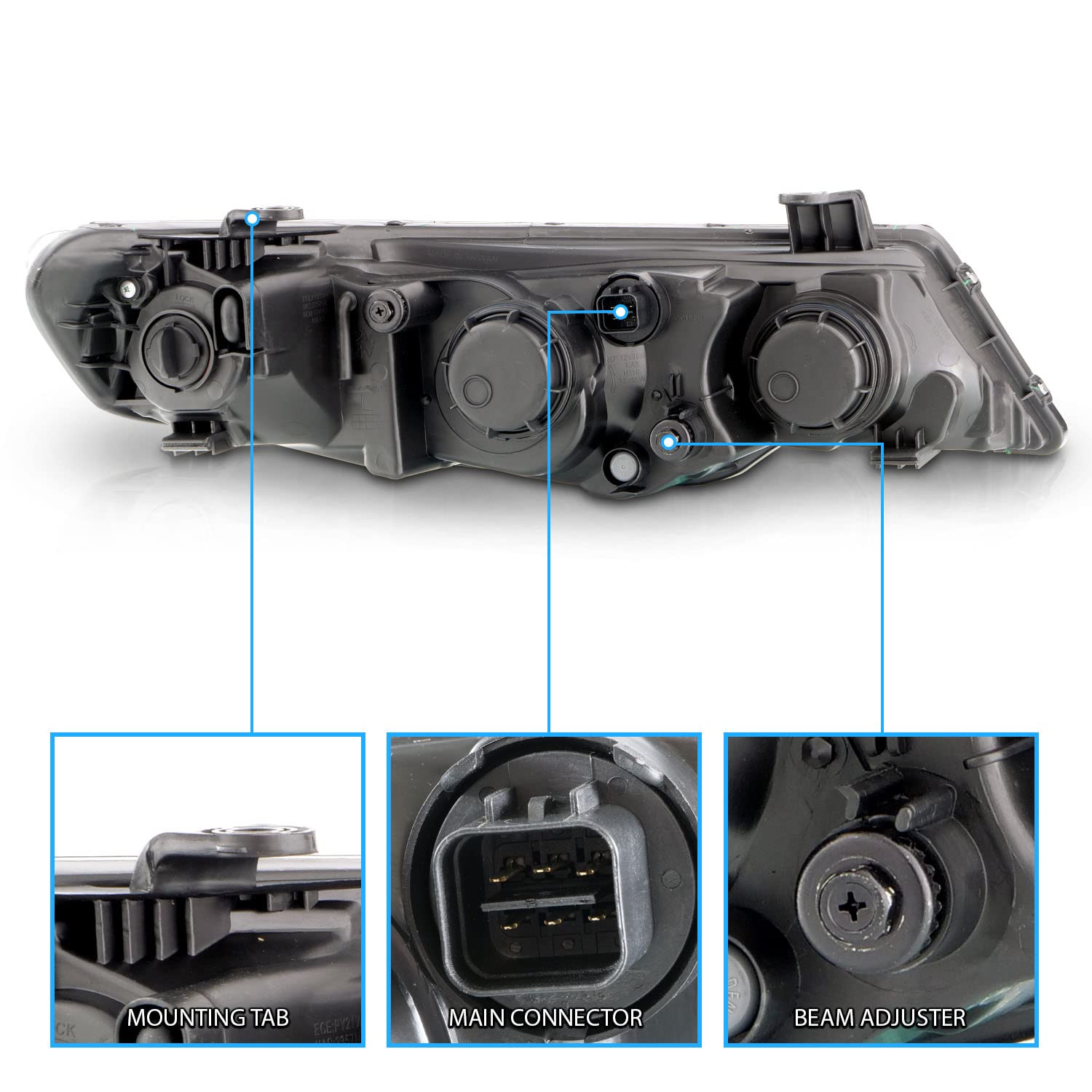 Amerilite For 2010-2013 Forte Koup Dual Led Halos + Tube Black Replacement Projector Headlights Pair - Passenger And Driver Side