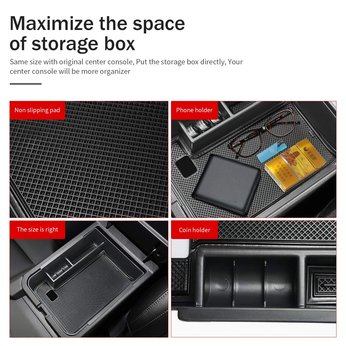 Auovo Center Console Organizer Tray For Sentra Accessories 2020 2021 2022 2023 2024 Abs Plastic Secondary Armrest Storage Glove Box With Coin Holder (Black)