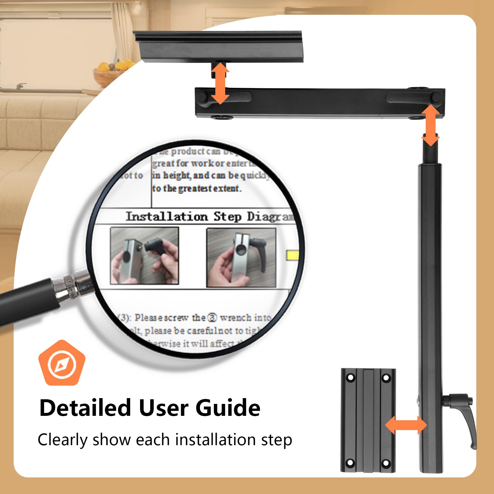 Virego Aluminum Alloy Removable Table Leg RV, 360 Degree Rotation Laptop Table Leg, Height Adjustable Table Leg Bracket for RV C