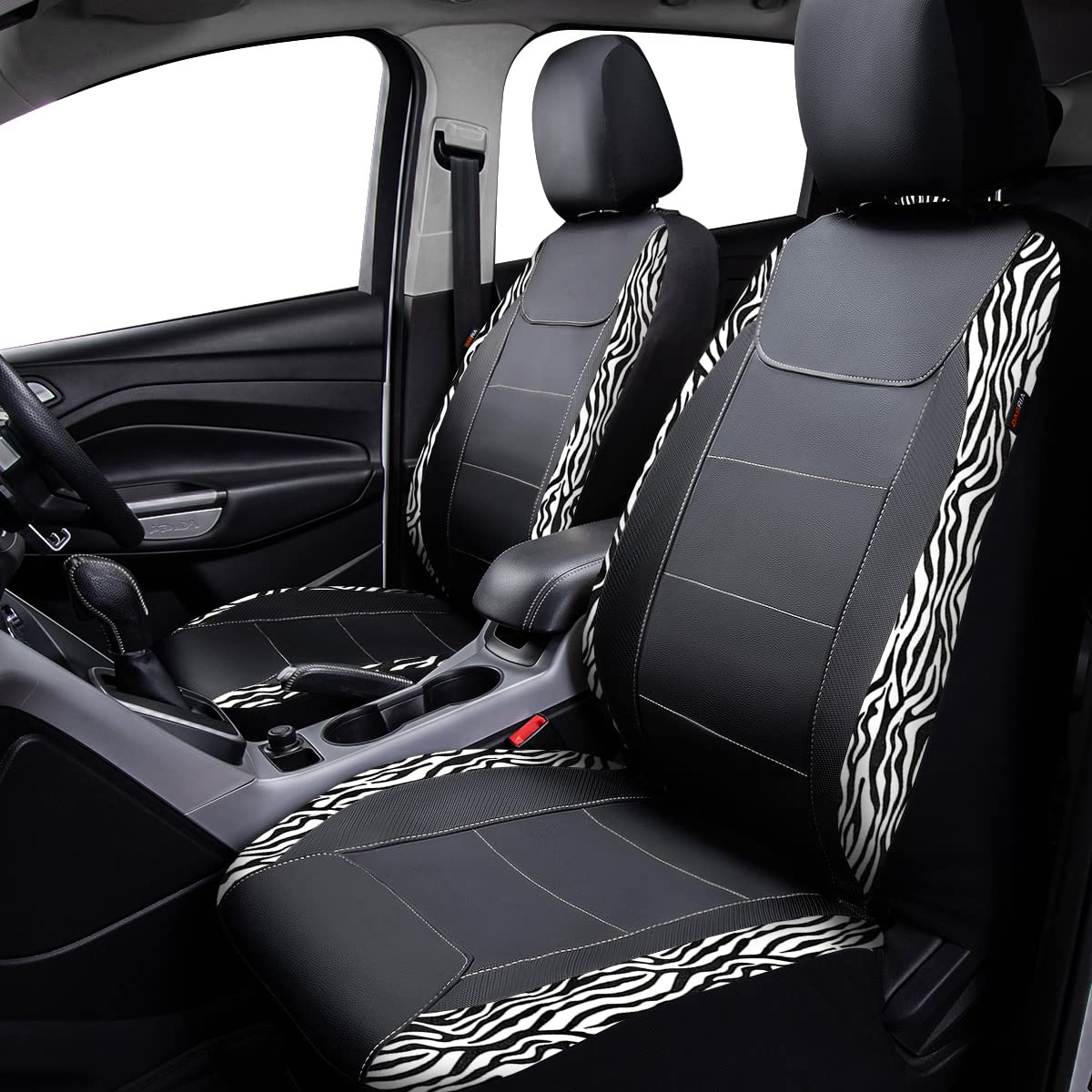 Flying Banner car seat Covers Protects Zebra Printing Faux Leather Carbon Fiber Front Pair Carbon Fibre