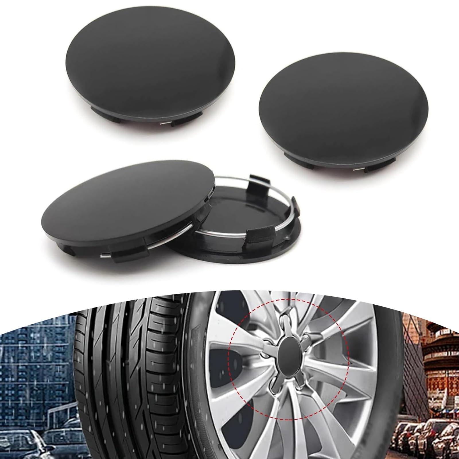 Arwrilt 4 Pack Car Wheel Center Hub Caps, ABS Rust-Proof Center Caps for Rims, Vehicle Rim Hub Caps Accessories, 2.36 OD 2.2