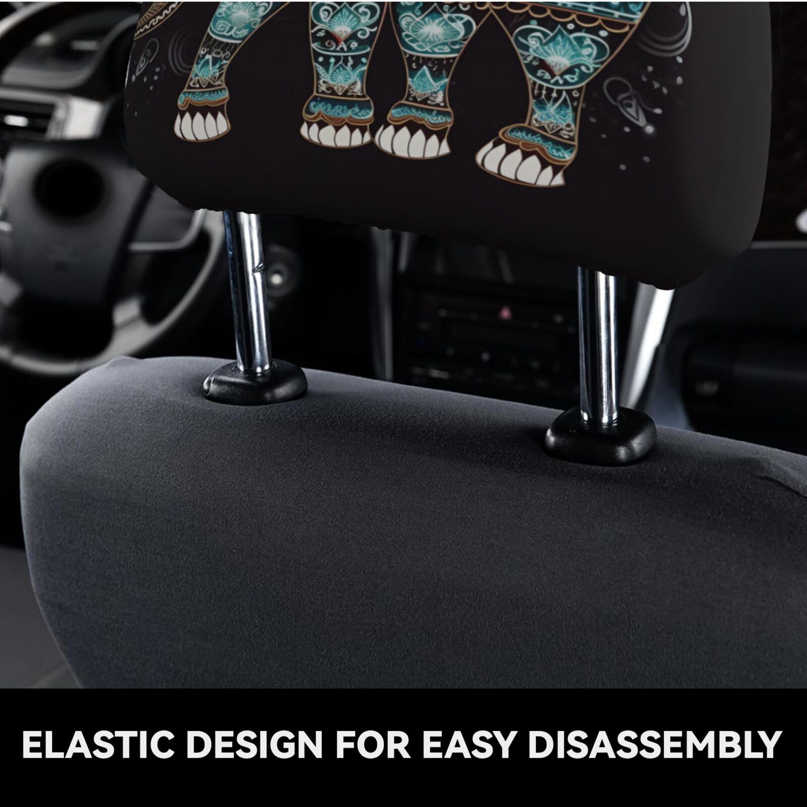 Dujiea 2 Pack Mandala Tribe Elephant Car Headrest Covers, Universal Soft Car Seat Head Rest Cover Protector, Vehicle Accessories