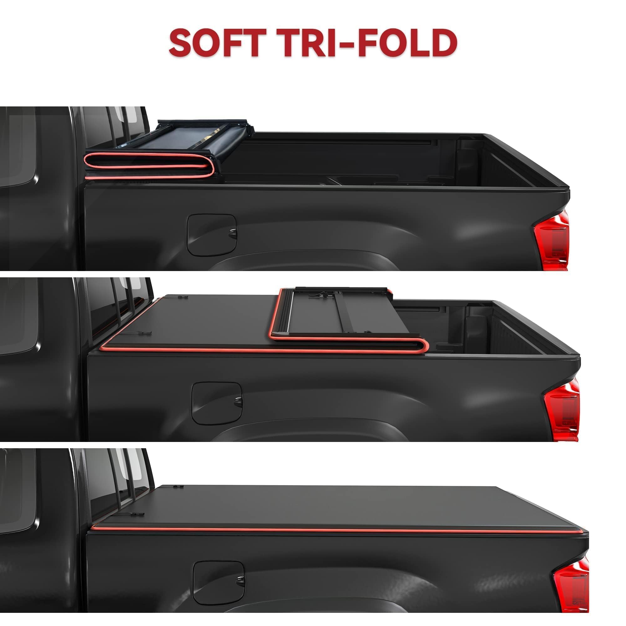 Yitamotor Soft Tri-Fold Truck Bed Tonneau Cover Compatible With 2016-2023 Toyota Tacoma(Excl. Trail Edition) 5 Ft Bed With Deck