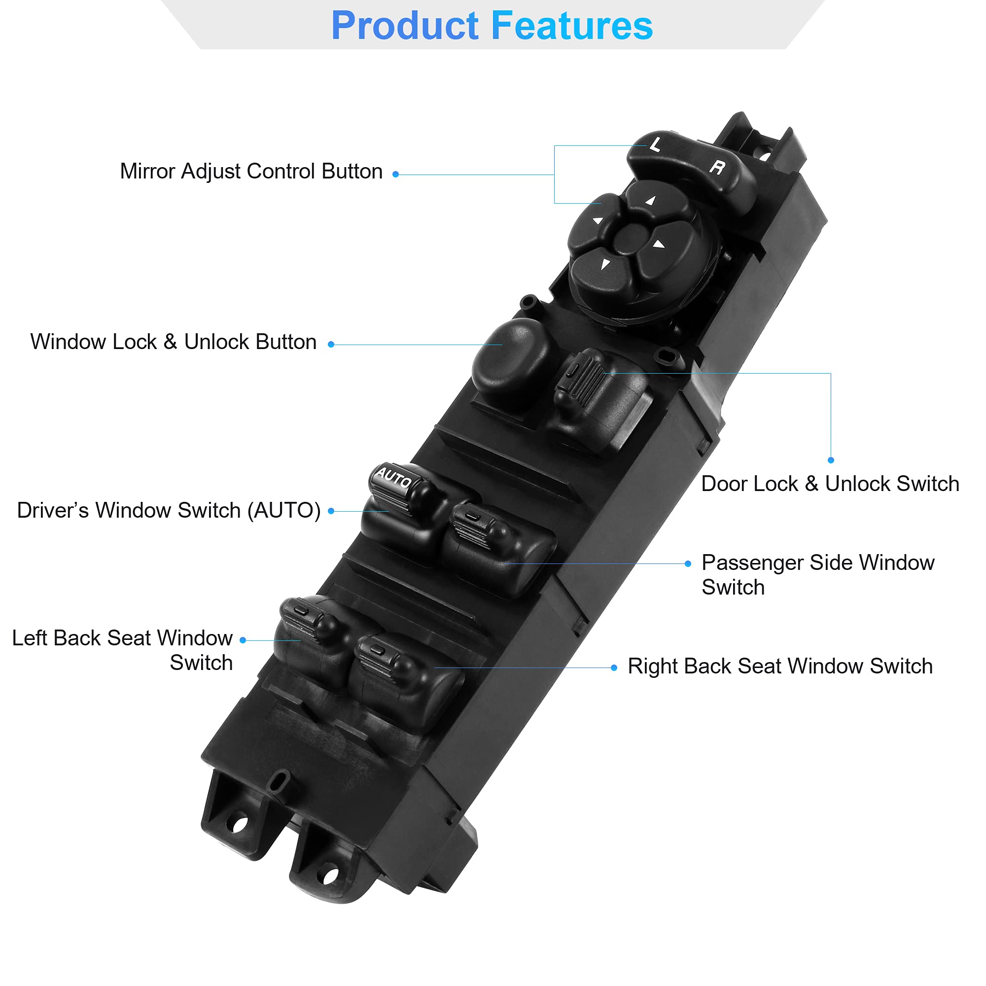 Basiker Master Power Window Switch And Bezel, Driver Side Window Switch Bezel Replacement For 2002 To 2010 Dodge Ram 1500 2500 3