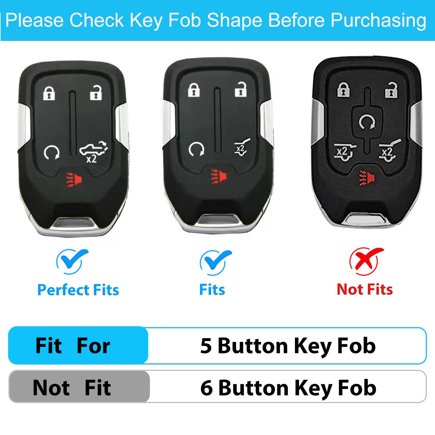 OLLEN Key Fob Cover Fit for GMC Acadia/Terrain/Sierra, Fit for Chevy Silverado 2019-2022, Full Protection Soft TPU Key Case, 5 B