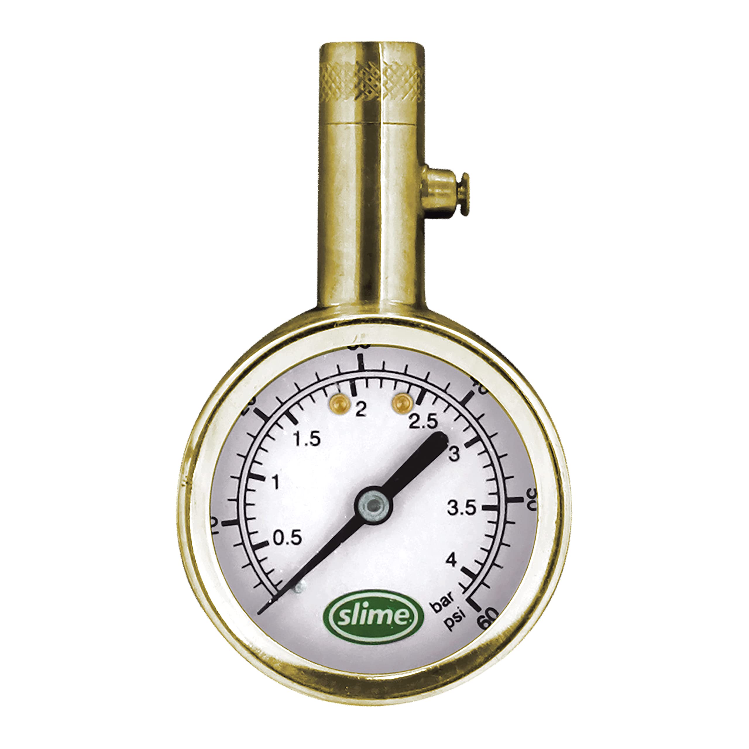 Slime 20459 Tire Pressure Gauge, Dial, Analogue, Brass Tire Gauge (5-60 psi)