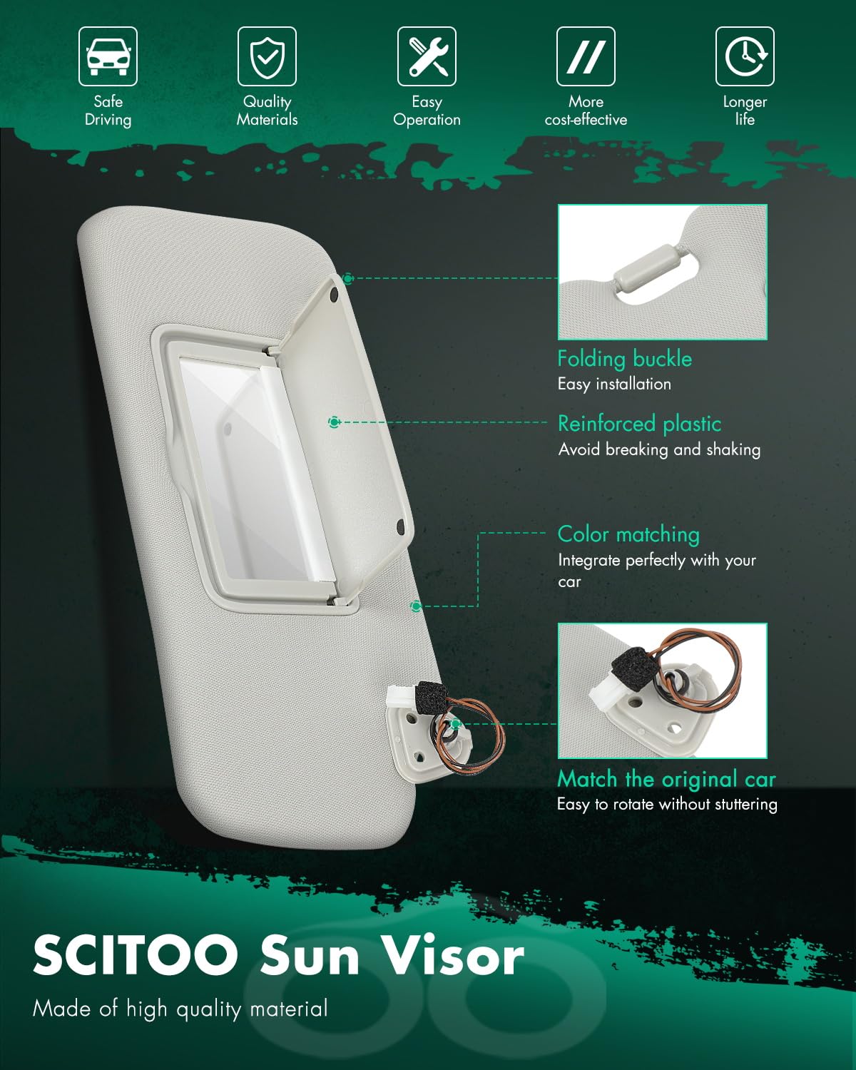 Scitoo Car Sun Visor Assbembly With Mirror Fit For 2009-2014 For Nissan For Murano Gray With Sunroof(Right Passenger Side)