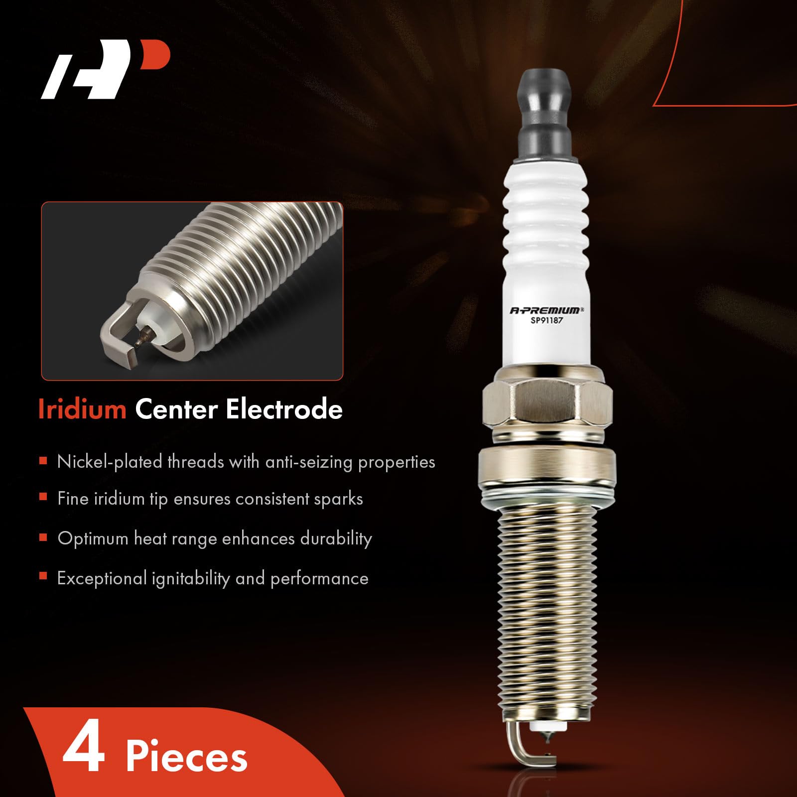 A-Premium Iridium Platinum Spark Plugs Compatible With Nissan Altima 2007-2013, Rogue, Rogue Select, Sentra, Versa, Versa Note, Frontier, Nv200 & Chevrolet City Express & Suzuki Equator, Pack Of 4